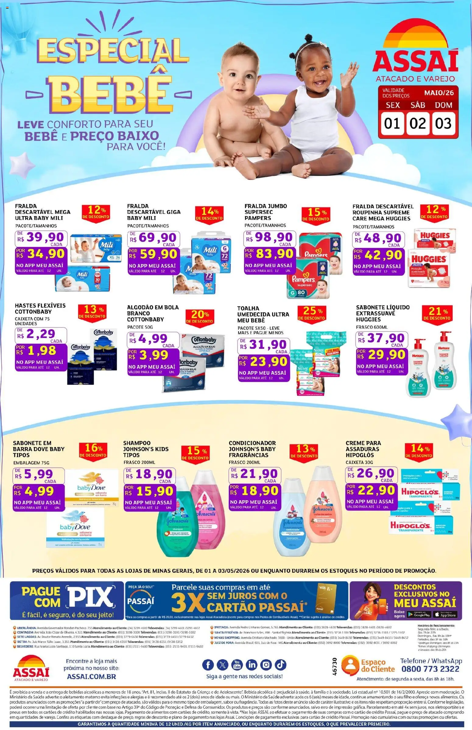 Assaí Atacadista Folheto - válido de 01.05.2026 | Página: 1 | Produtos: Shampoo, Pampers, Condicionador, Bebida