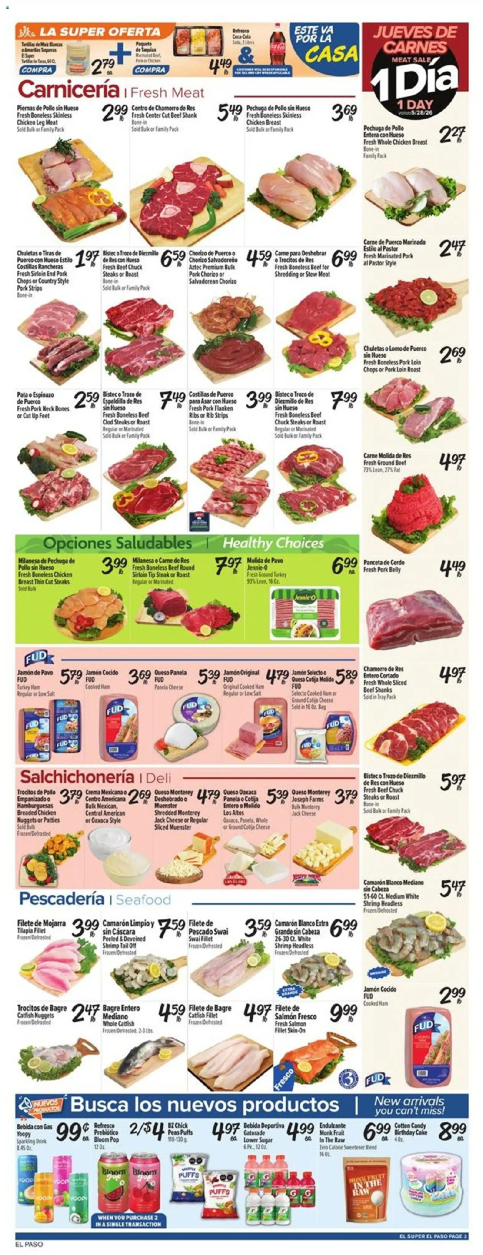 El Super Weekly Ad - TX - valid from 27.05.2026 | Page: 3 | Products: Cheese, Pork, Sugar, Seafood