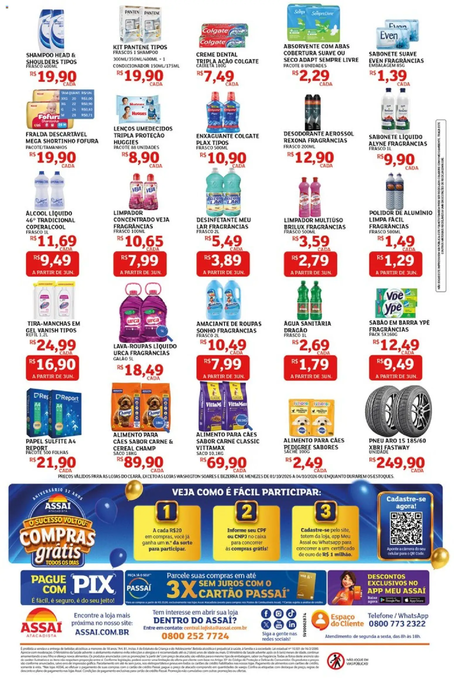 Assaí Atacadista Folheto - válido de 01/10/2026 | Página: 4 | Produtos: Shampoo, Limpador multiuso, Carne, Telefone