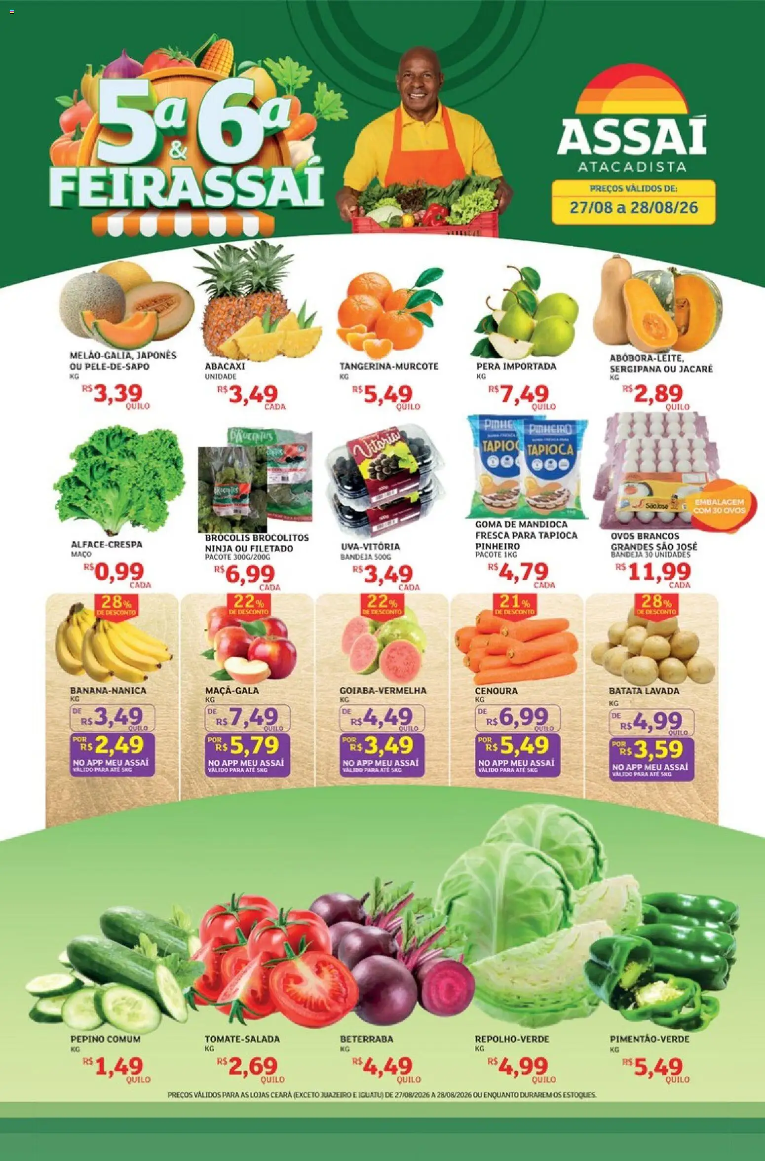 Assaí Atacadista Folheto - válido de 27/08/2026 | Página: 1 | Produtos: Mandioca, Tapioca, Abacaxi, Cenoura