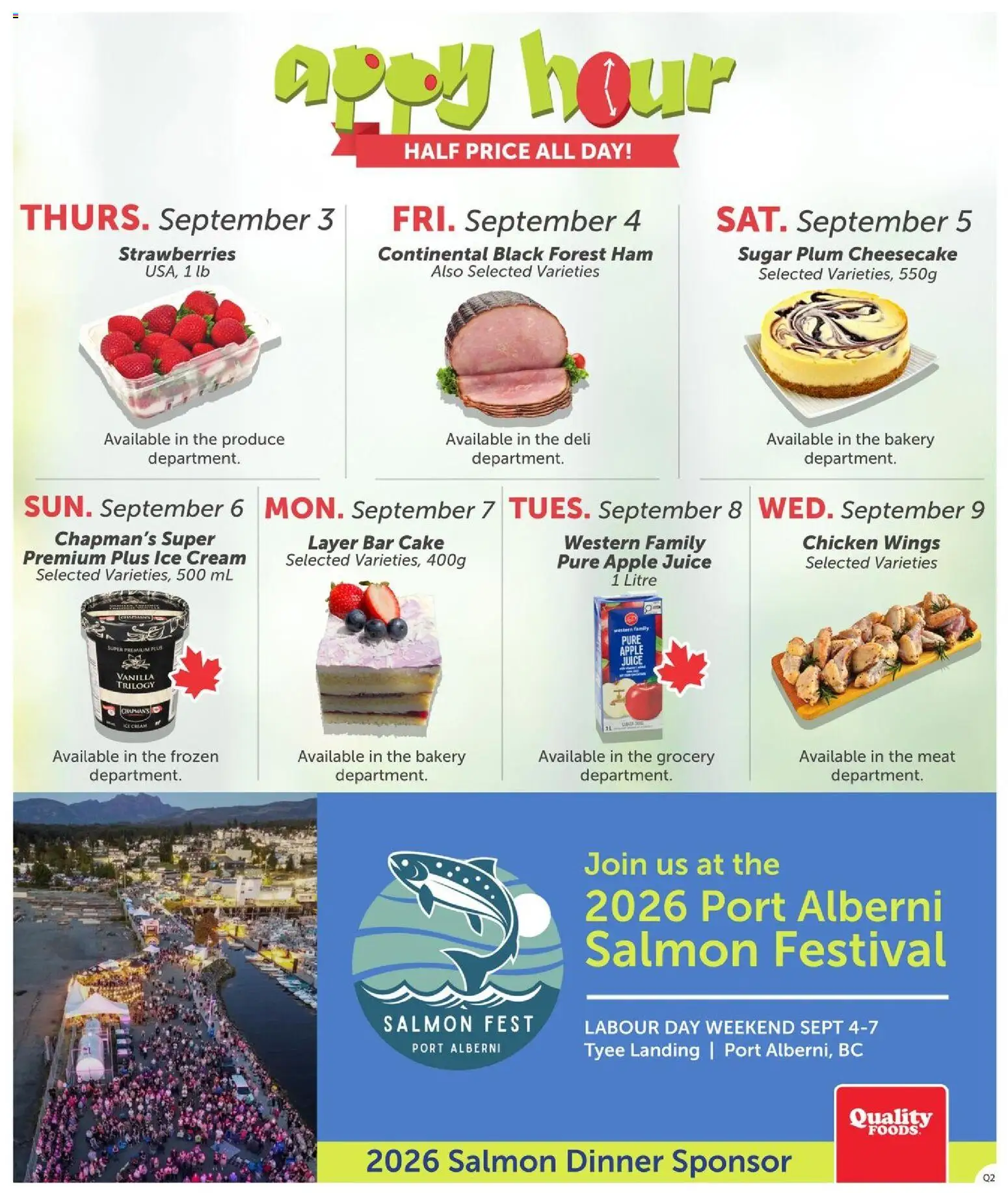 Quality Foods flyer valid from Sep 3, 2026 | Page: 16 | Products: Strawberries, Apple juice, Sugar, Bakery