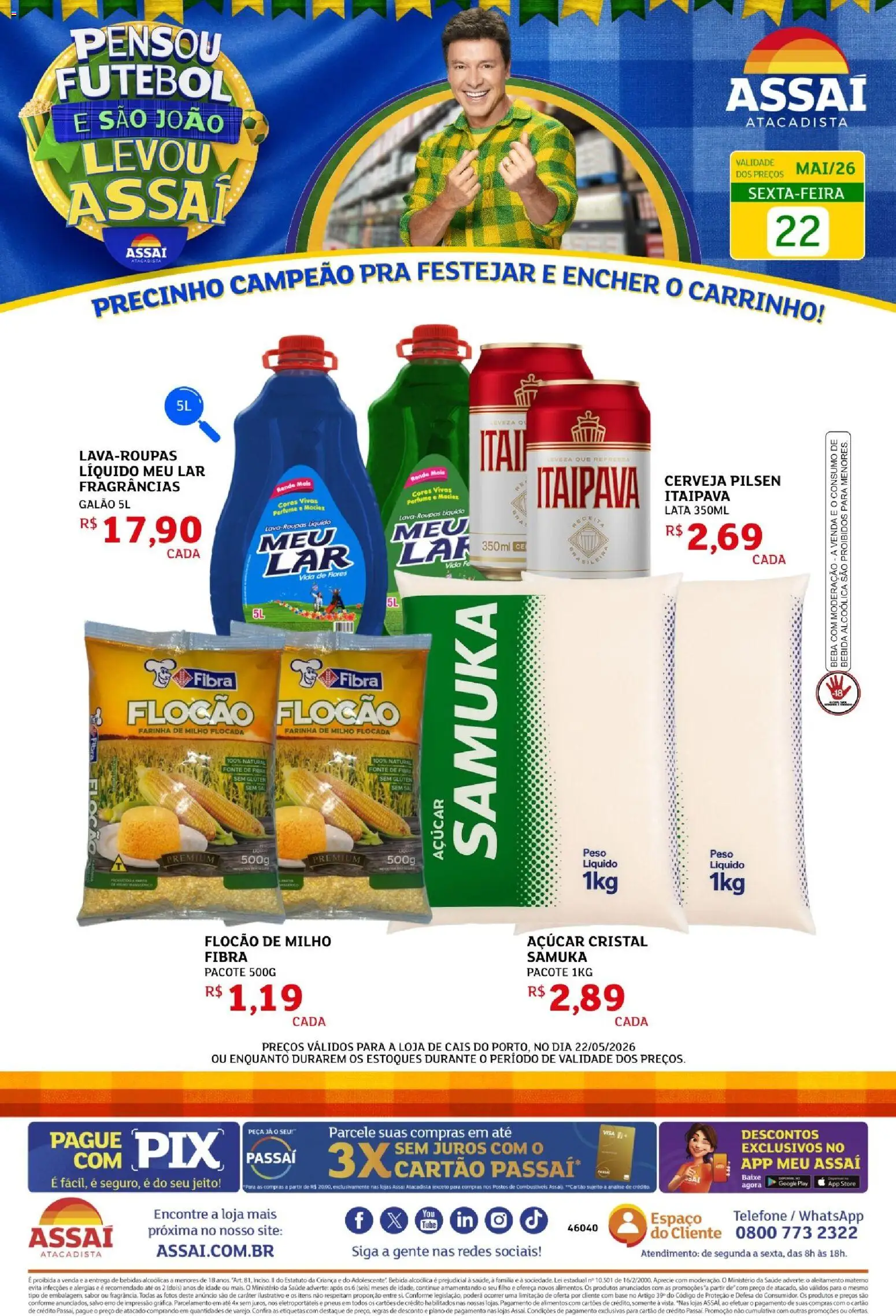 Assaí Atacadista Folheto - válido de 22.05.2026 | Página: 1 | Produtos: Perfume, Pneus, Açúcar, Telefone