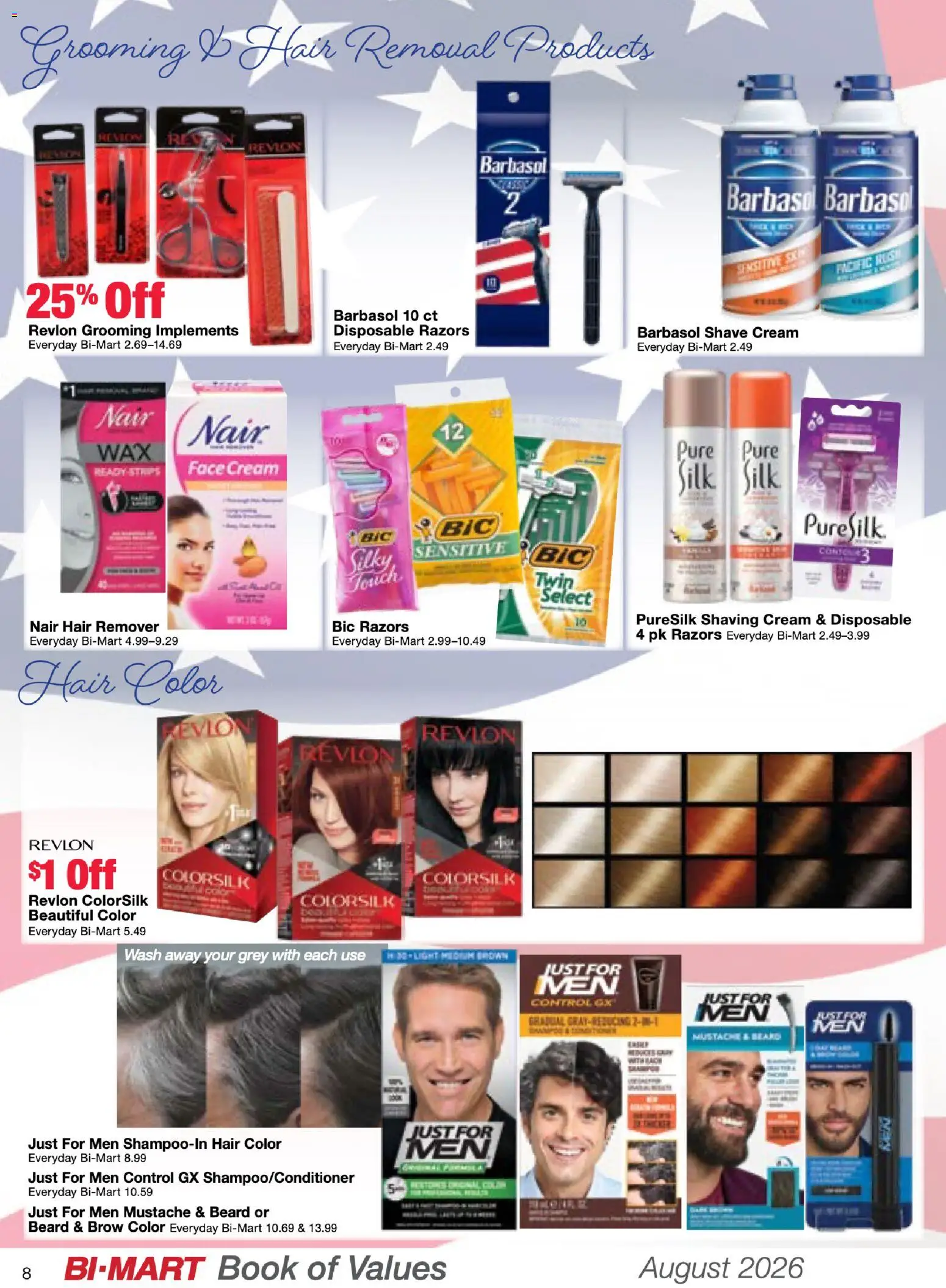 Bi-Mart August Health & Beauty Book of Values - valid from 08/01/2026 | Page: 8 | Products: Hair color, Cream, Shaving Cream