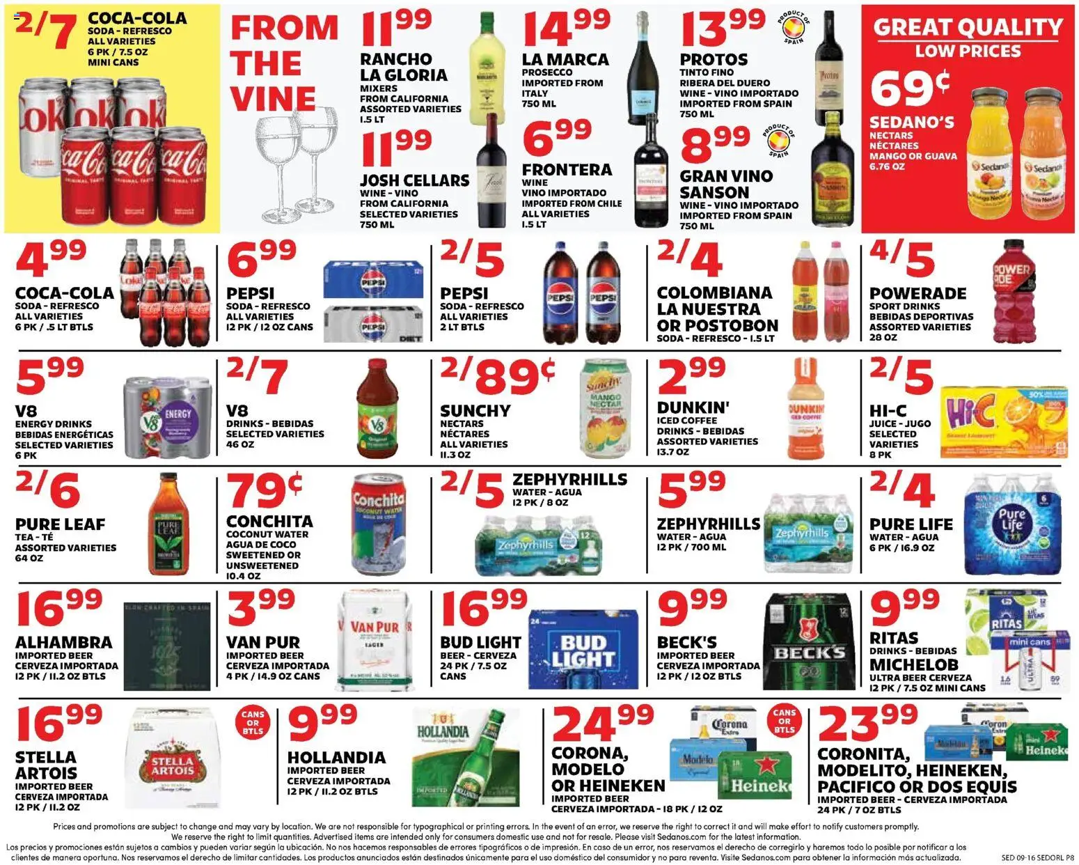 Sedano's Weekly Ad - valid from 09/16/2026 | Page: 8 | Products: Coffee, Juice, Beer, Heineken