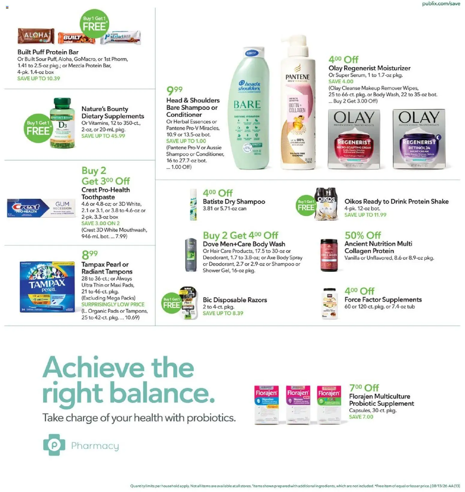 Publix Weekly Ad - valid from 08/12/2026 | Page: 13 | Products: Box, Toothpaste, Pads, Tampons