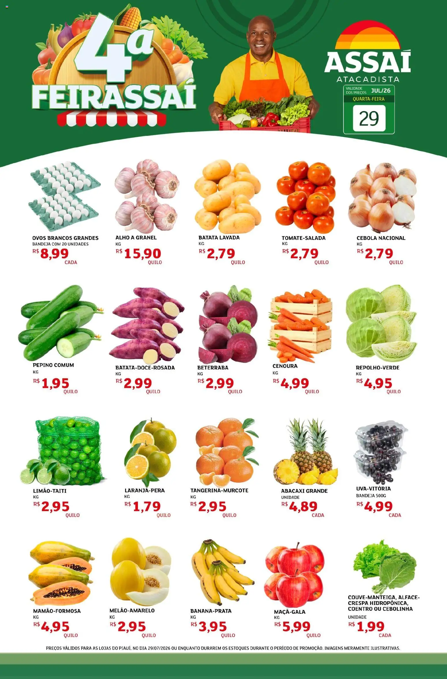Assaí Atacadista Folheto - válido de 29/07/2026 | Página: 1 | Produtos: Alho, Beterraba, Cenoura, Bandeja
