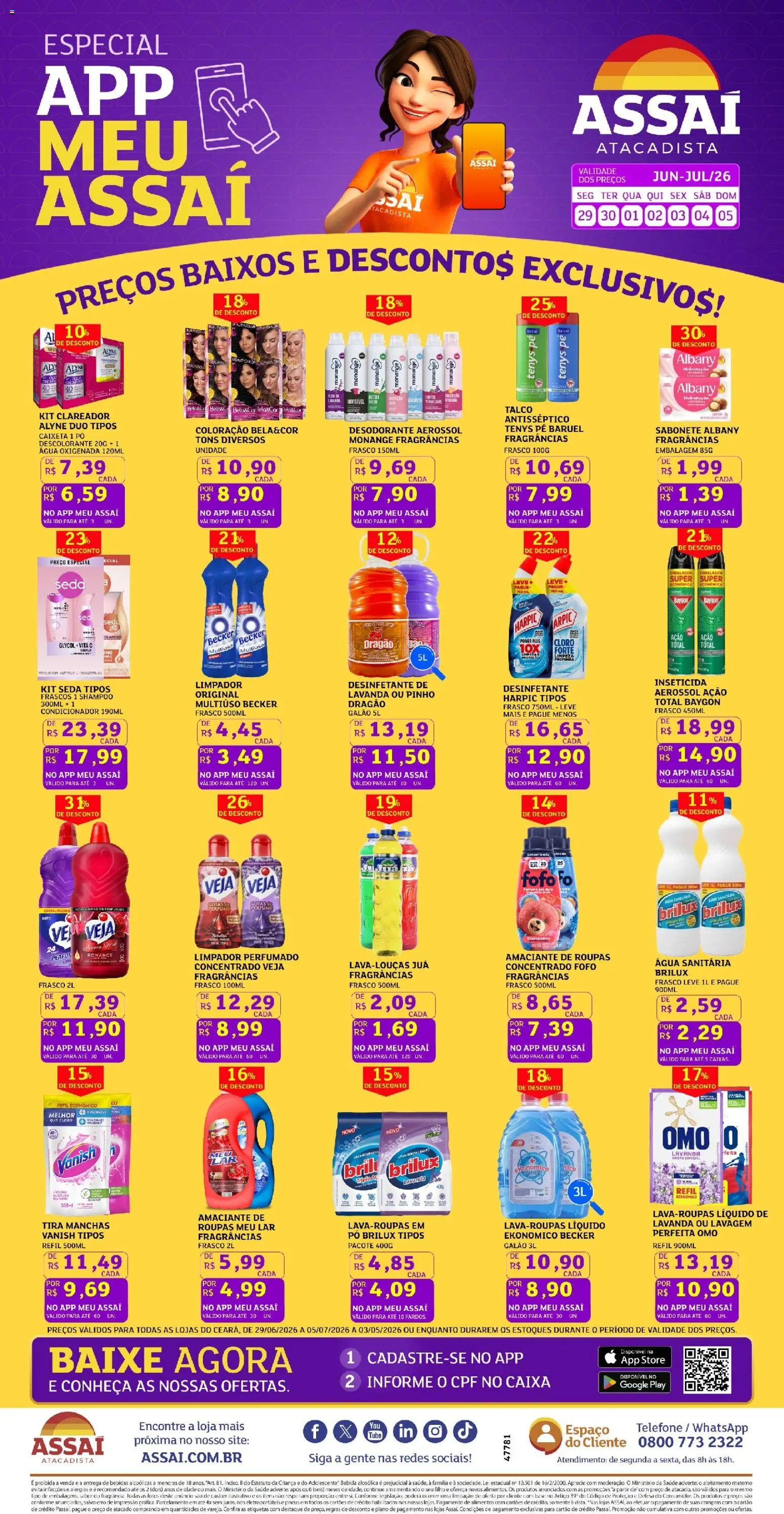 Assaí Atacadista Folheto - válido de 29/06/2026 | Página: 1 | Produtos: Shampoo, Caixa, Desinfetante, Água sanitária