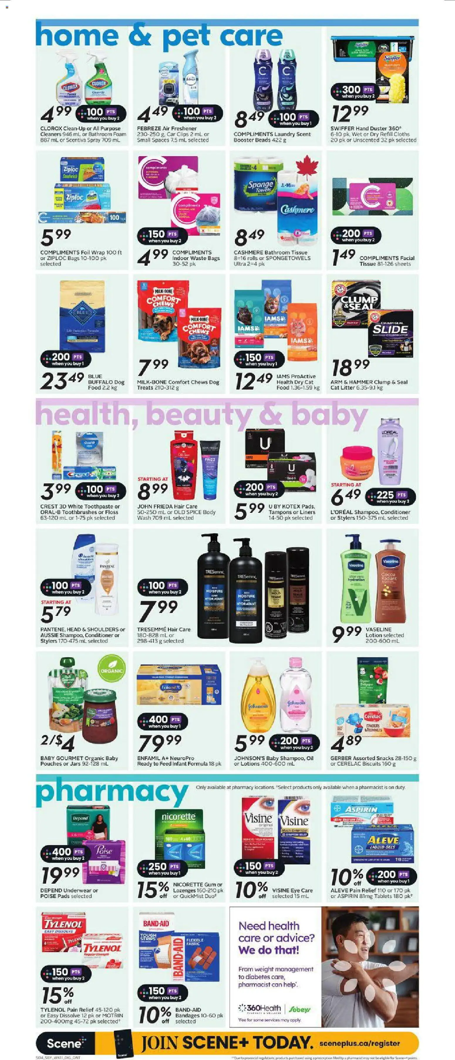 Sobeys flyer valid from Jul 9, 2026 | Page: 12 | Products: Sponge, Conditioner, Milk, Oil