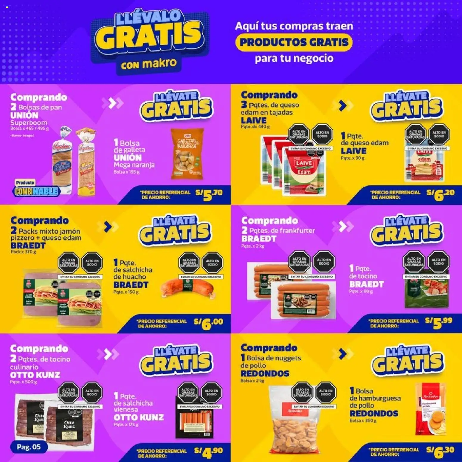 Catálogo Makro válido desde 04.06.2026 | Página: 5 | Productos: Queso, Pan, Jamón, Bolsa
