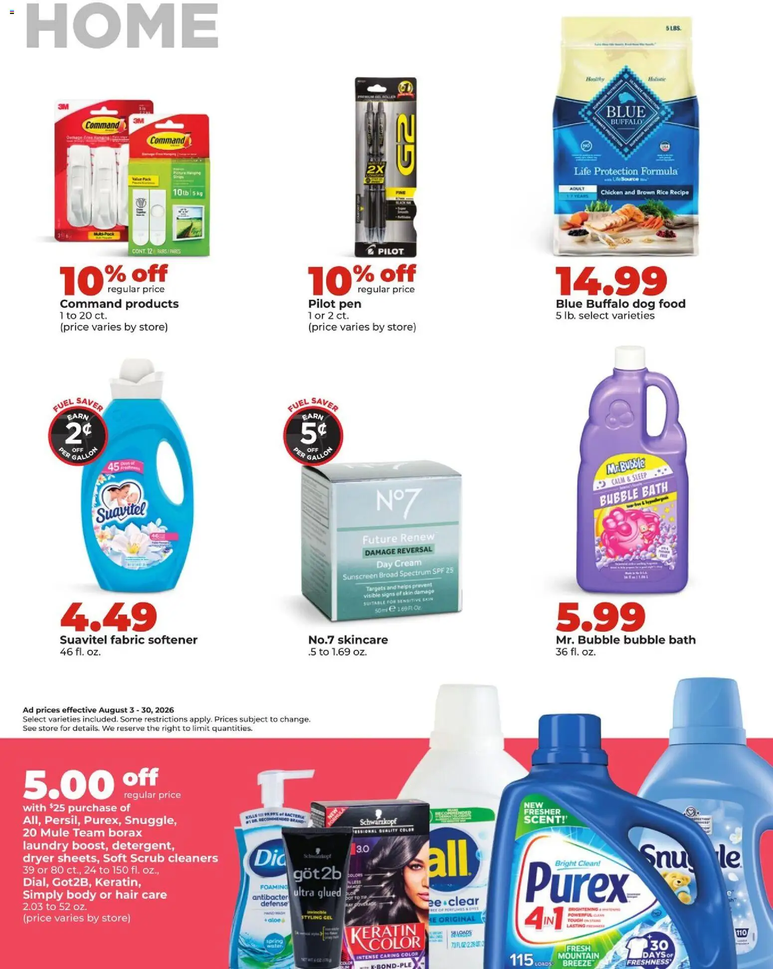 HyVee Monthly Ad - valid from 08/03/2026 | Page: 26 | Products: Pen, Dog Food, Sunscreen, Dryer