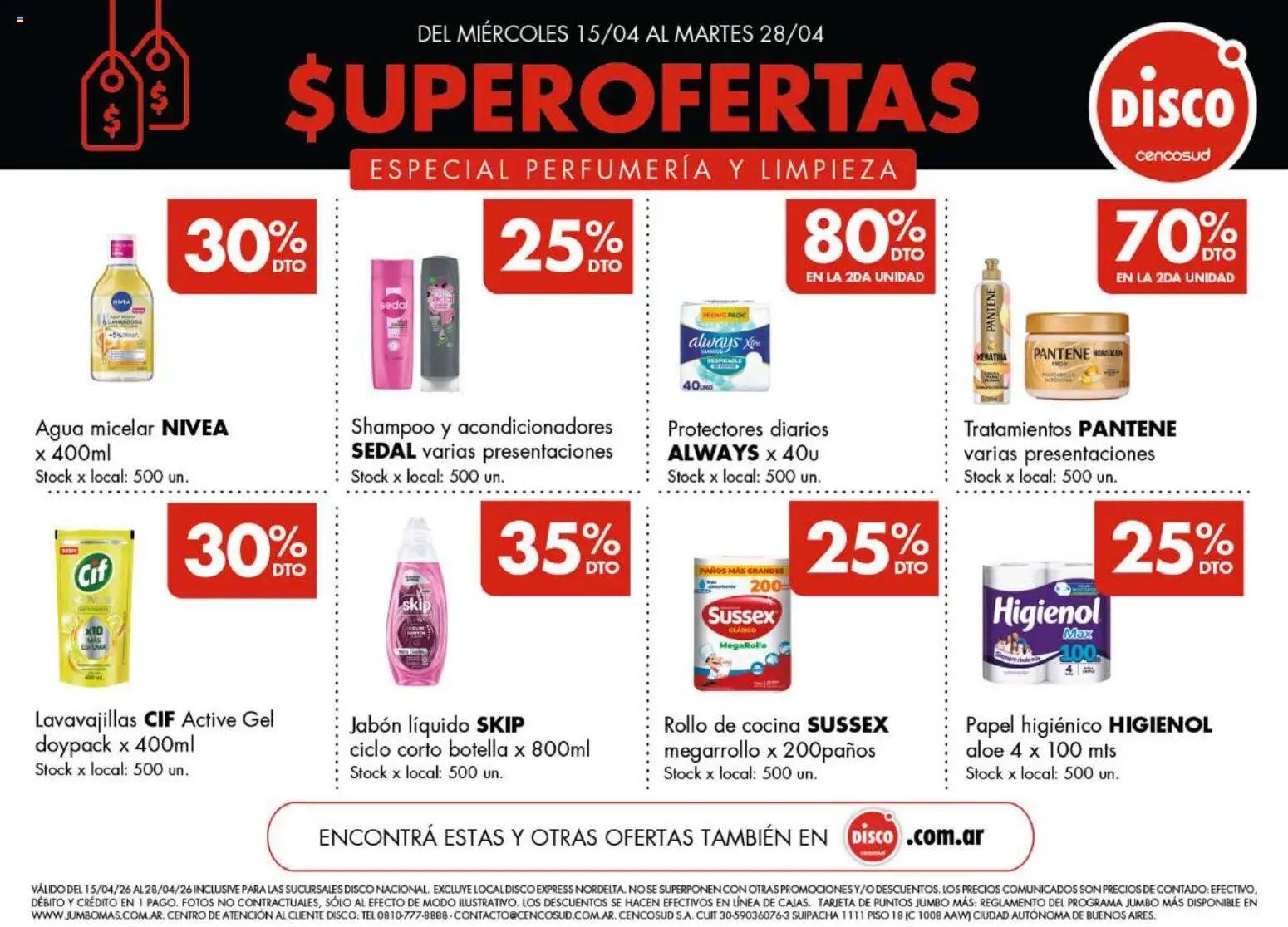 Disco - Especial Perfumería y Limpieza │ válido desde el 15.04.2026 | Página: 1 | Productos: Papel higiénico, Cocina, Shampoo, Jabón