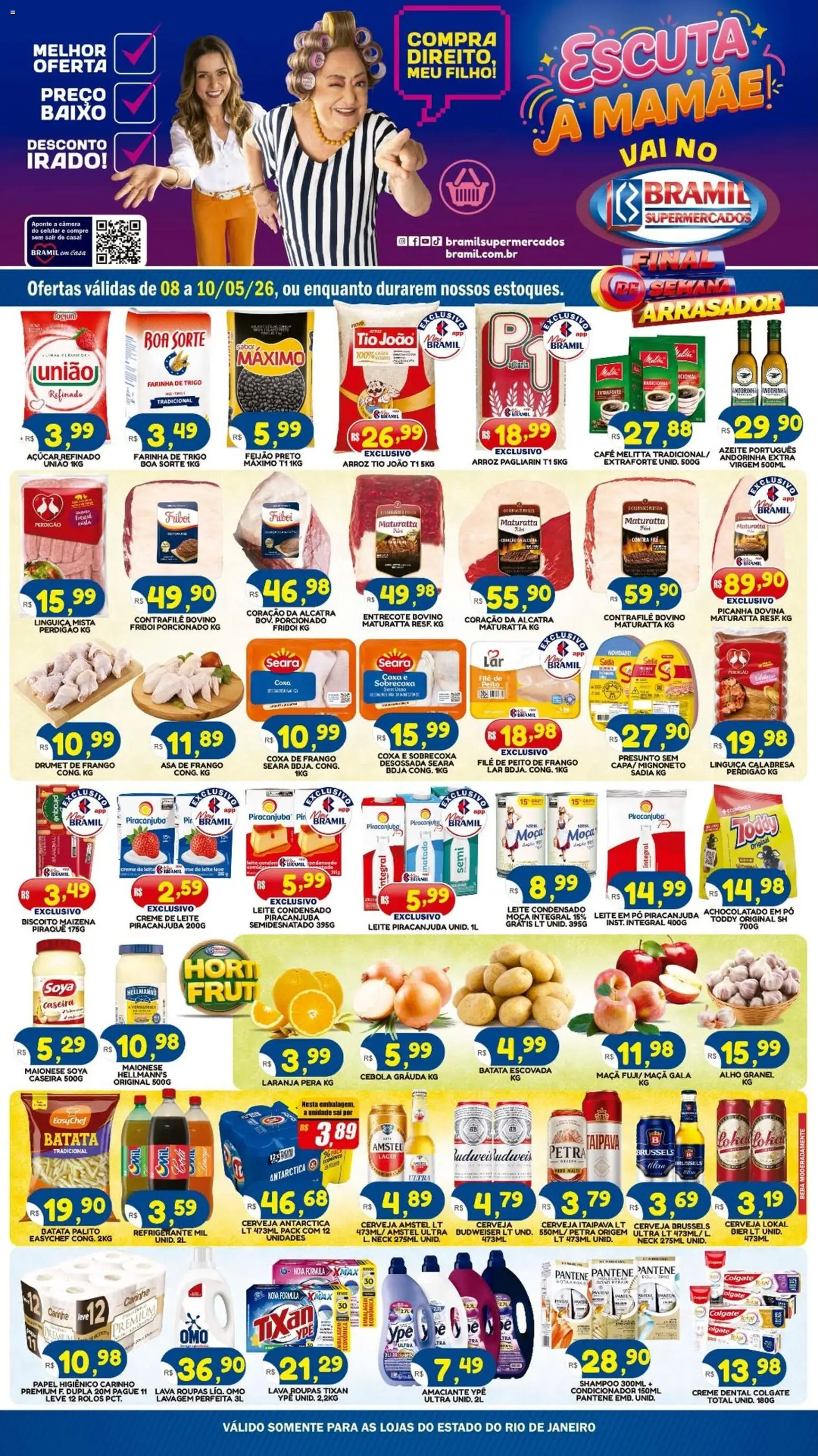Bramil Supermercados Folheto - válido de 08.05.2026 | Página: 1 | Produtos: Pera, Alcatra, Picanha, Creme de leite