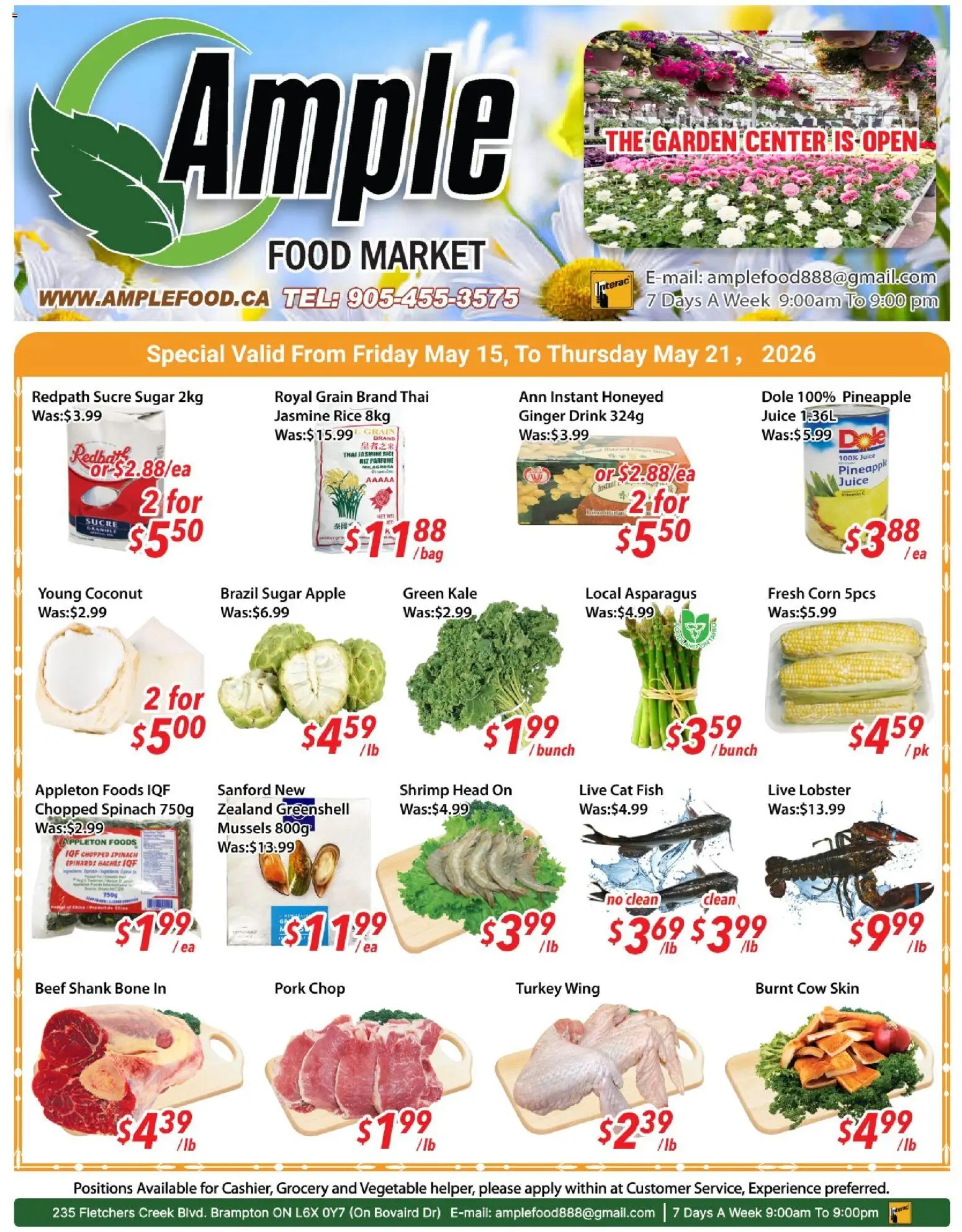 Ample Food Market flyer valid from 15.05.2026 | Page: 1 | Products: Rice, Pineapple, Juice, Pork