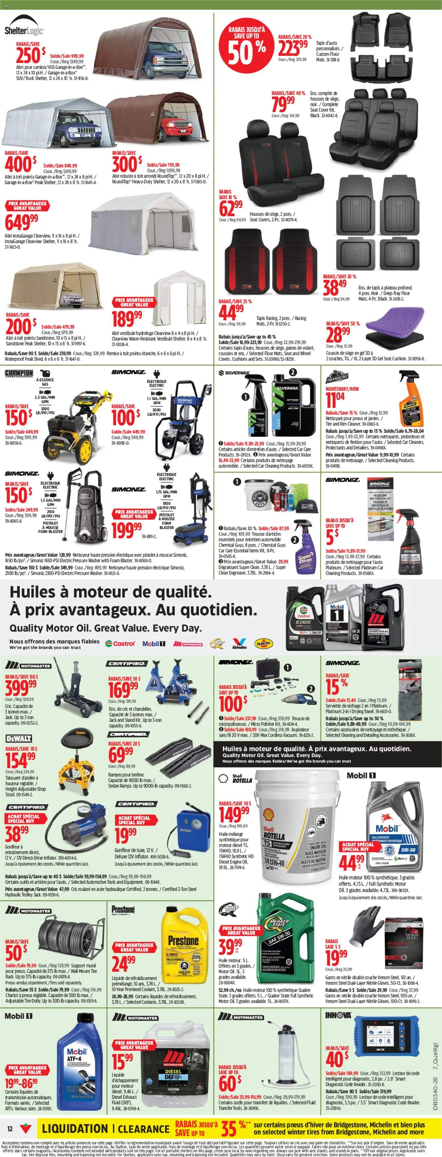 Canadian Tire flyer valid from Oct 1, 2026 | Page: 12 | Products: Foam, Tools, Soap, Oil
