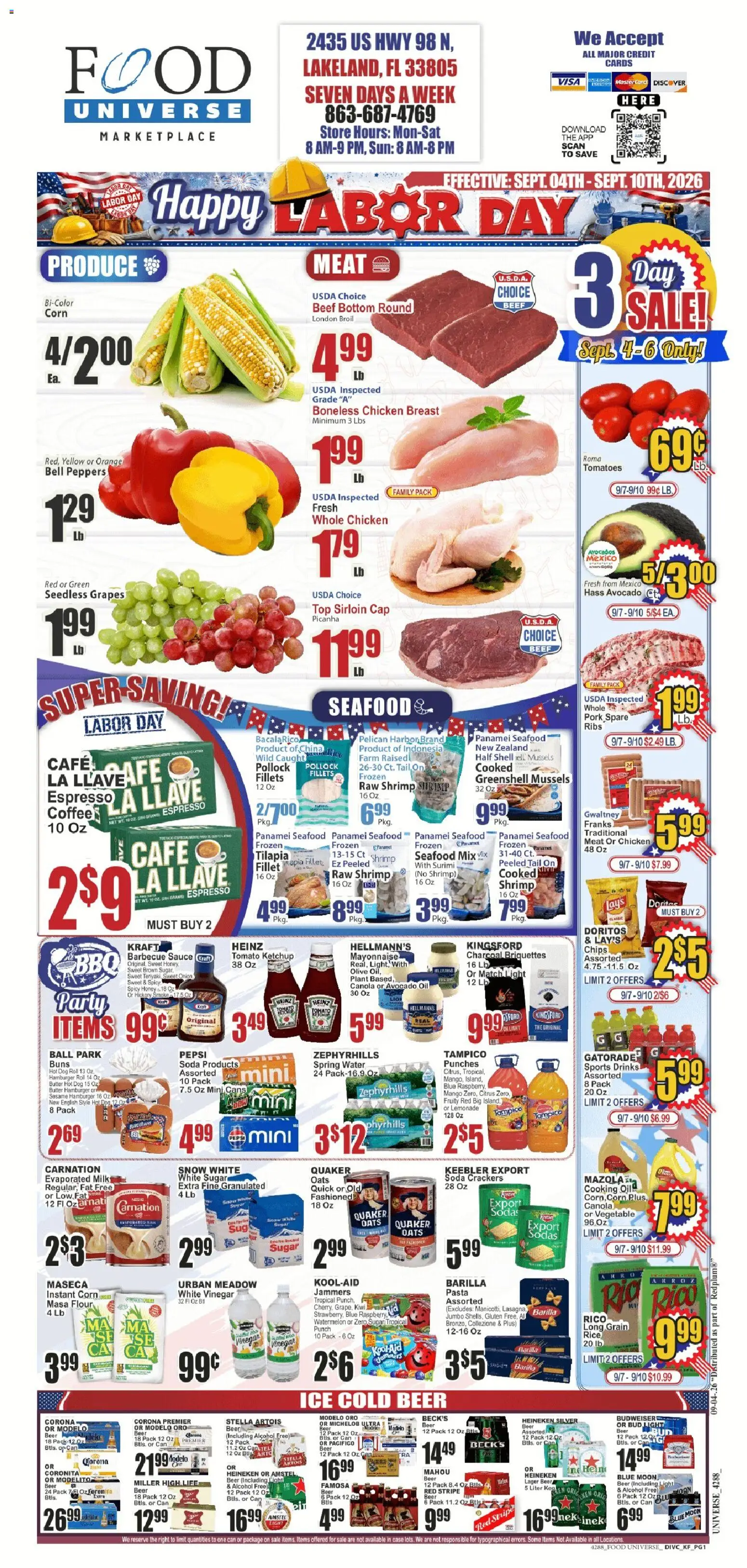 Food Universe Weekly Ad - valid from 09/04/2026 | Page: 1 | Products: Beef, Mayonnaise, Seafood, Avocado oil