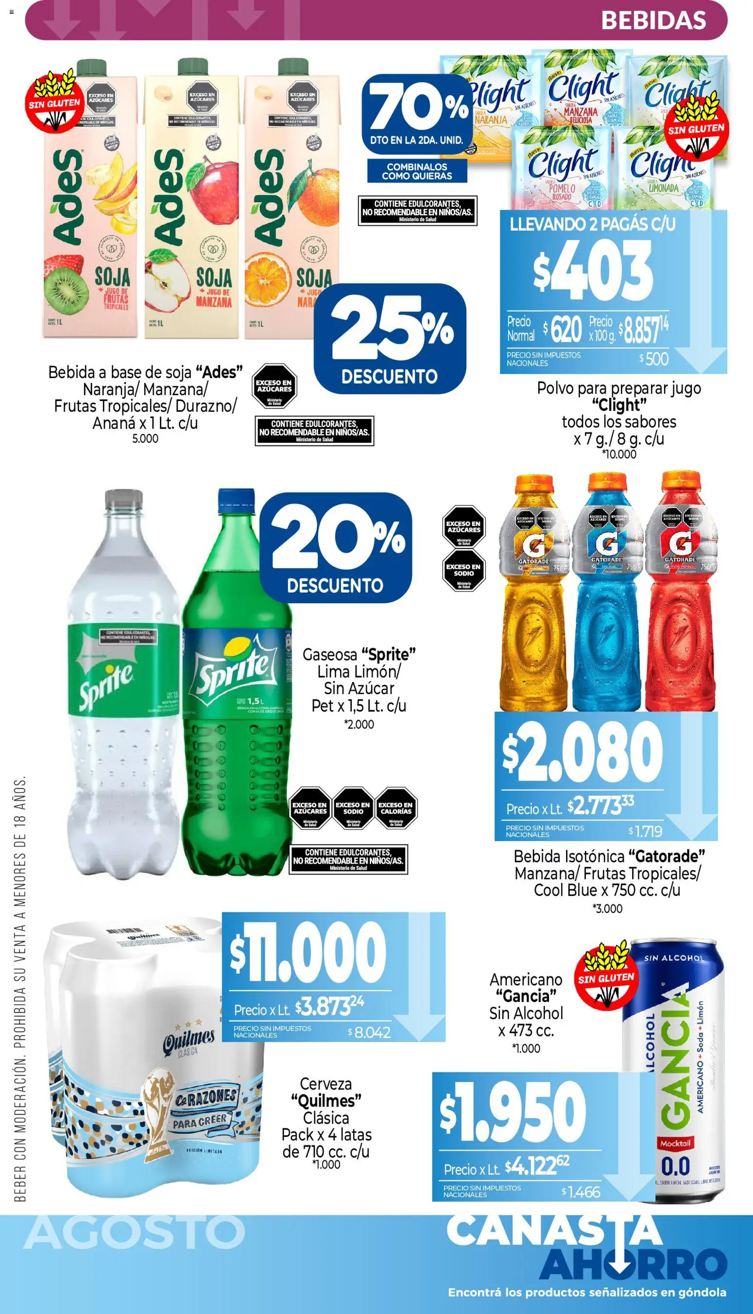 La Anonima Canasta Ahorro │ válido desde el 01/08/2026 | Página: 7 | Productos: Lima, Jugo, Cerveza, Canasta