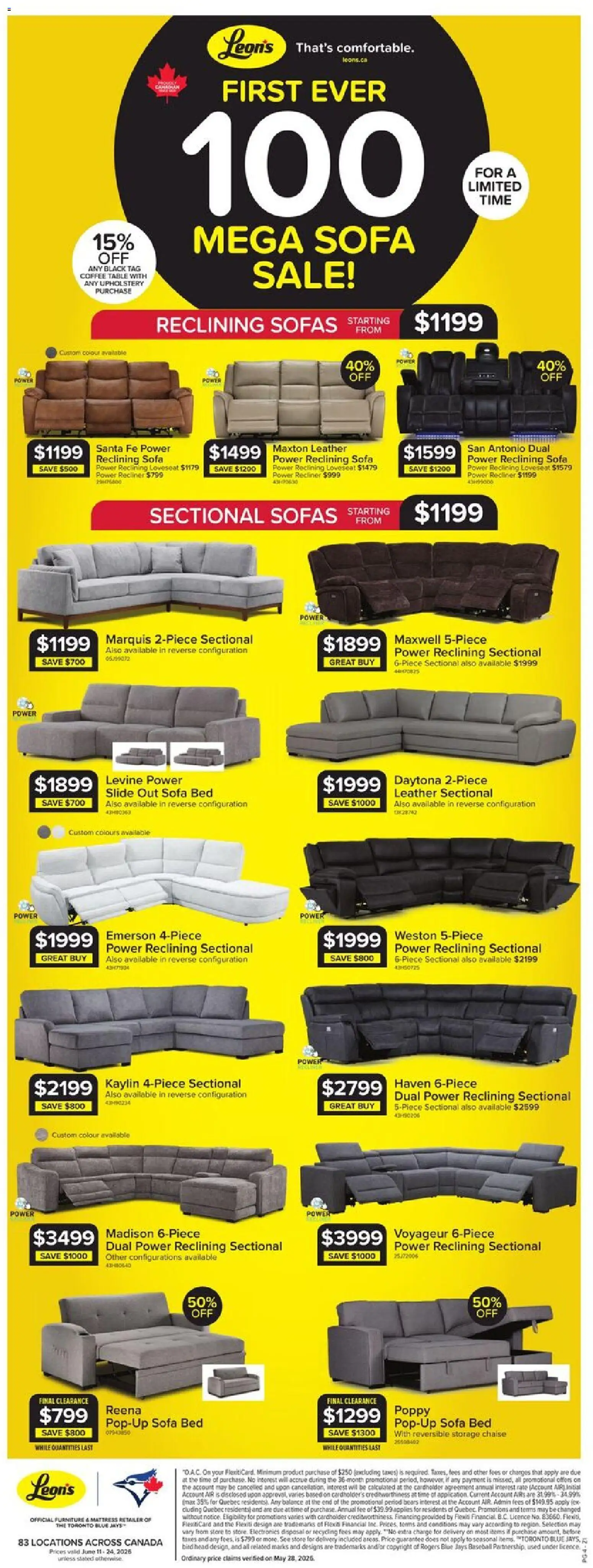 Leon's flyer valid from 11.06.2026 | Page: 4 | Products: Bed, Mattress, Coffee table, Coffee