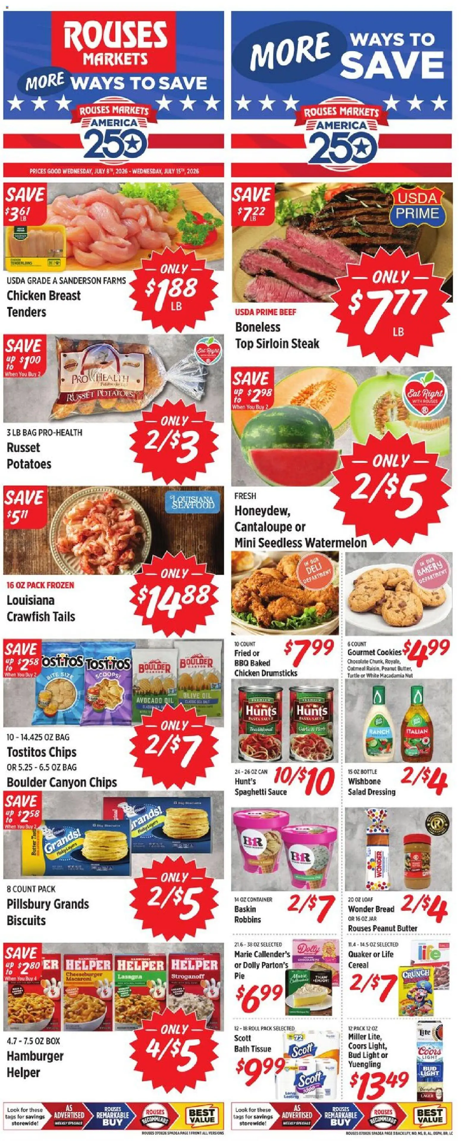 Rouses Weekly Ad - valid from 07/08/2026 | Page: 1 | Products: Bread, Beef, Cookies, Bag