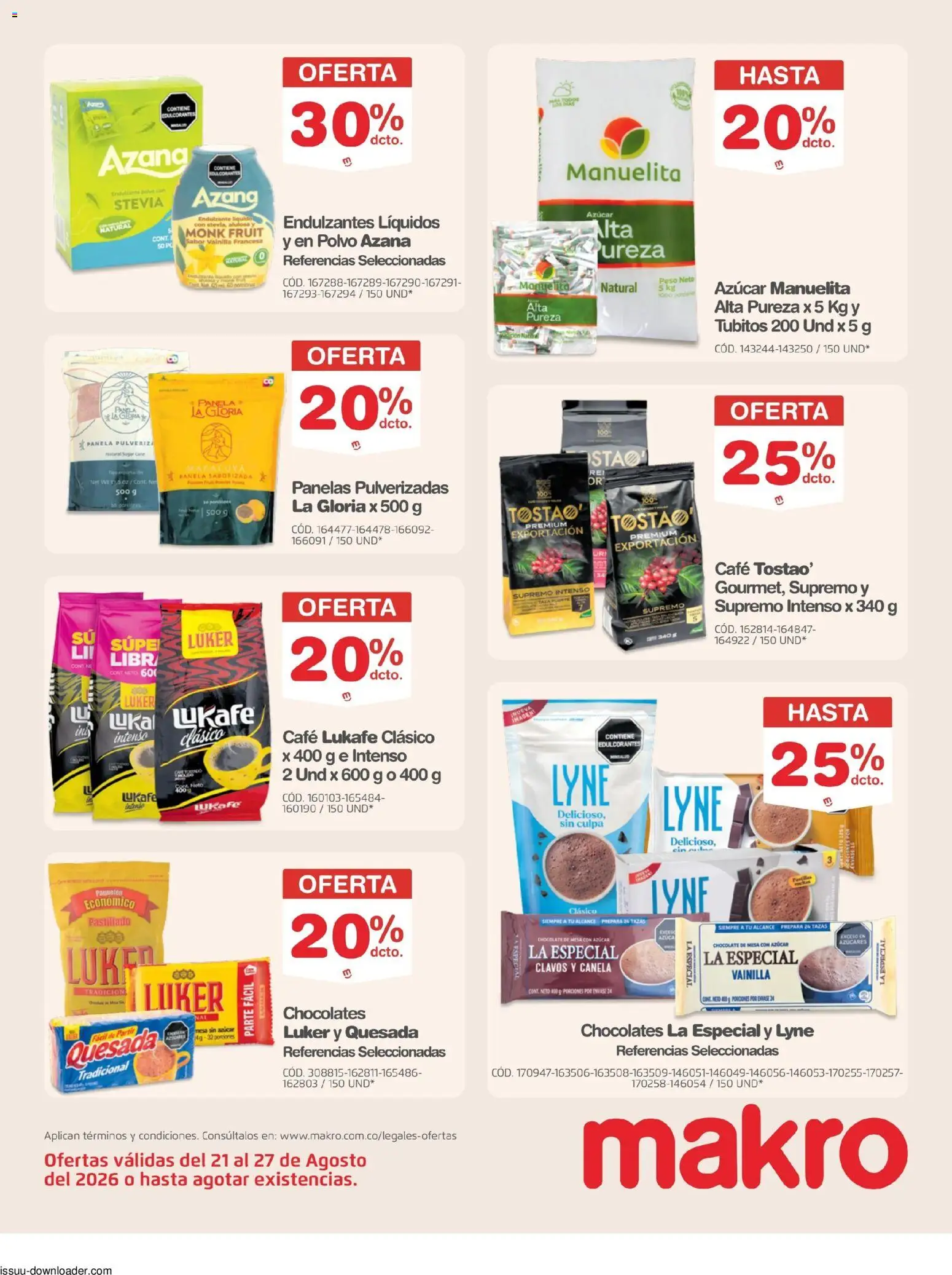 Makro revista - valida desde el 21/08/2026 | Página: 14 | Productos: Mesa, Chocolate de mesa, Panela, Endulzante