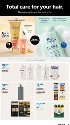 Preview of Sam's Club weekly ads valid from 01.06.2026 | Page: 3 | Products: Shampoo, Conditioner, Body Wash, Flakes