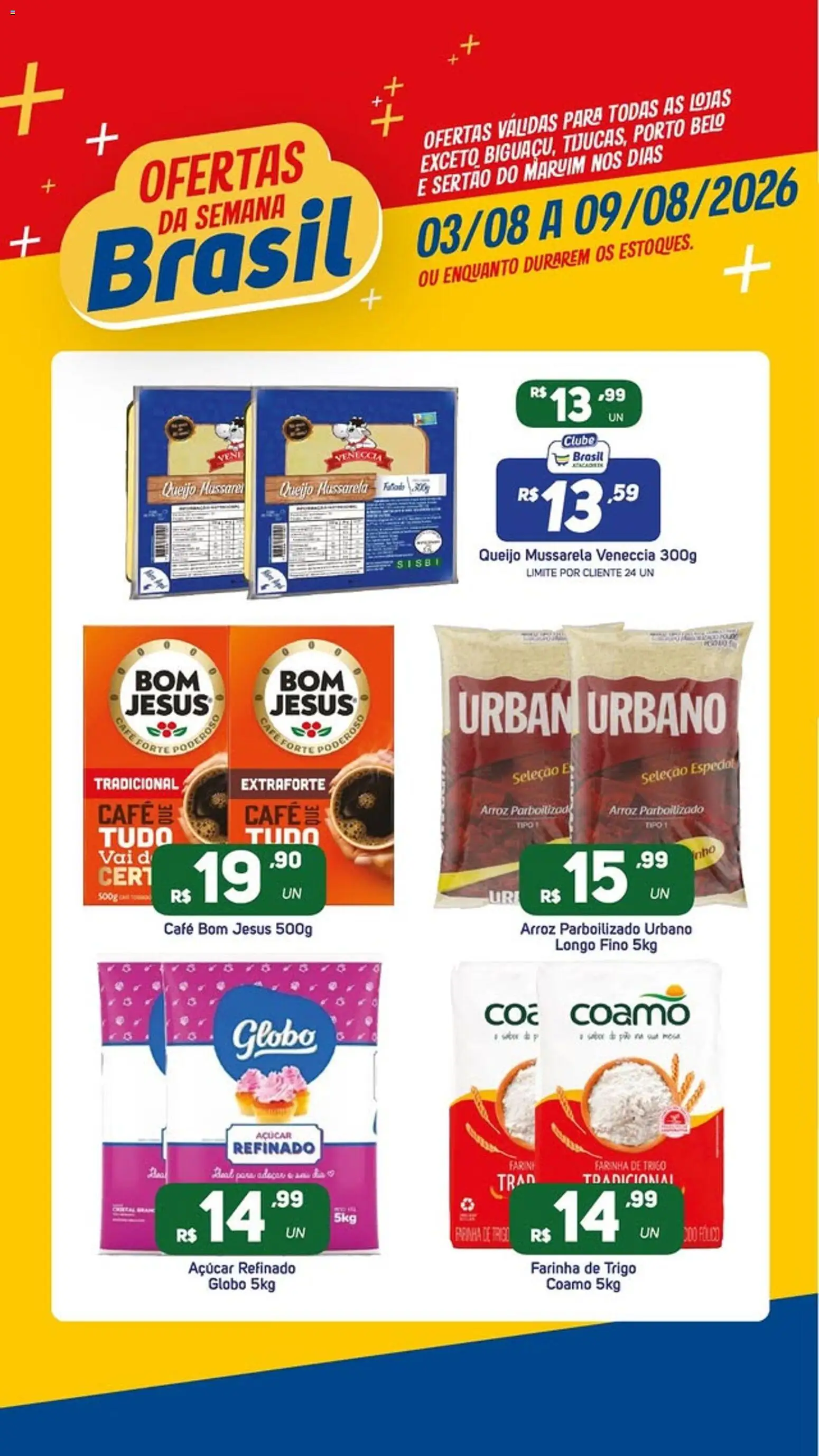 Brasil Atacadista Folheto - válido de 03/08/2026 | Página: 2 | Produtos: Queijo, Arroz, Açúcar, Mussarela