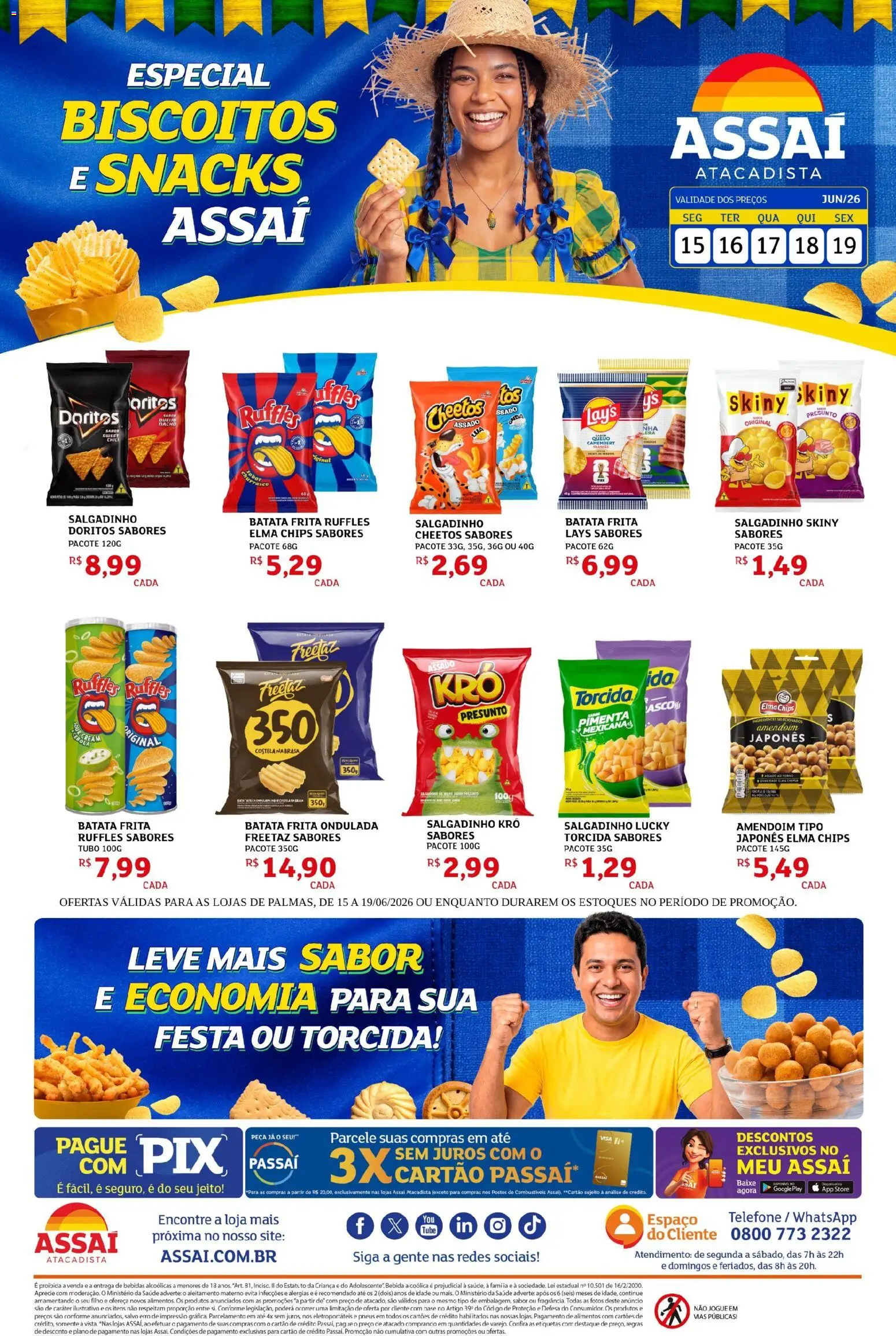 Assaí Atacadista Folheto - válido de 15.06.2026 | Página: 1 | Produtos: Amendoim, Elma Chips, Pneus, Cheetos