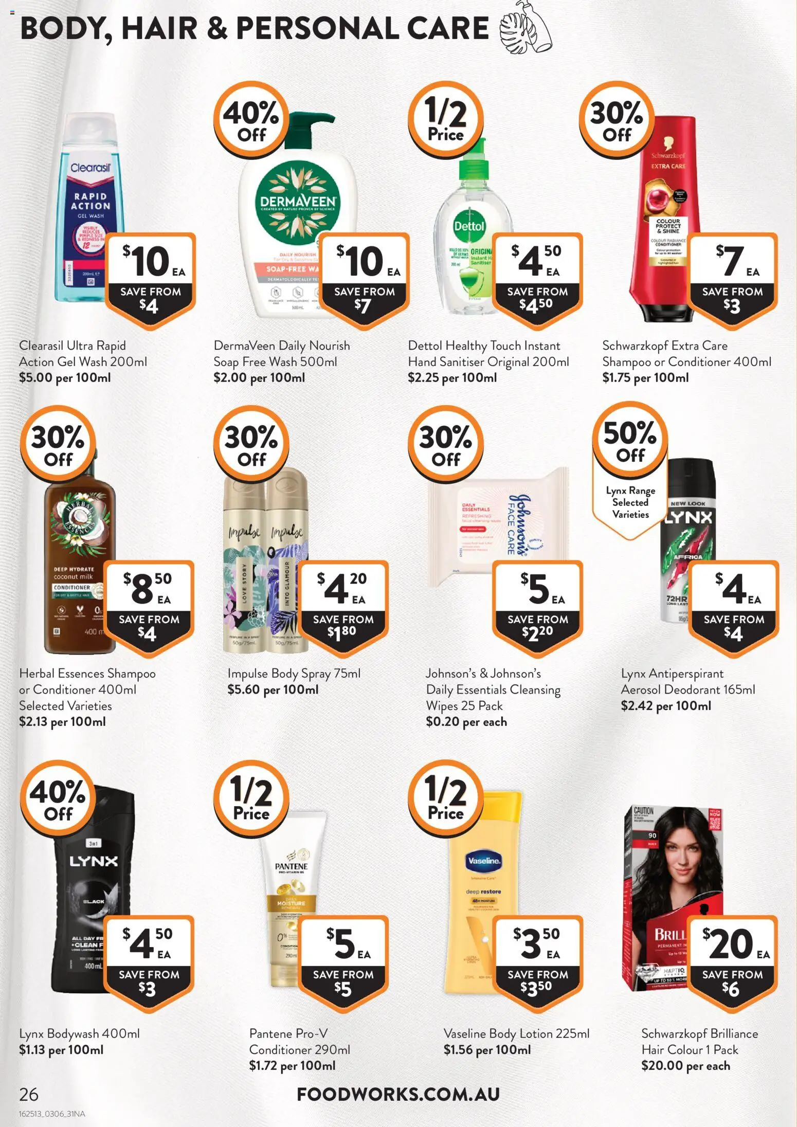 Foodworks catalogue - valid from 03.06.2026 | Page: 26 | Products: Shampoo, Conditioner, Antiperspirant, Hand sanitiser