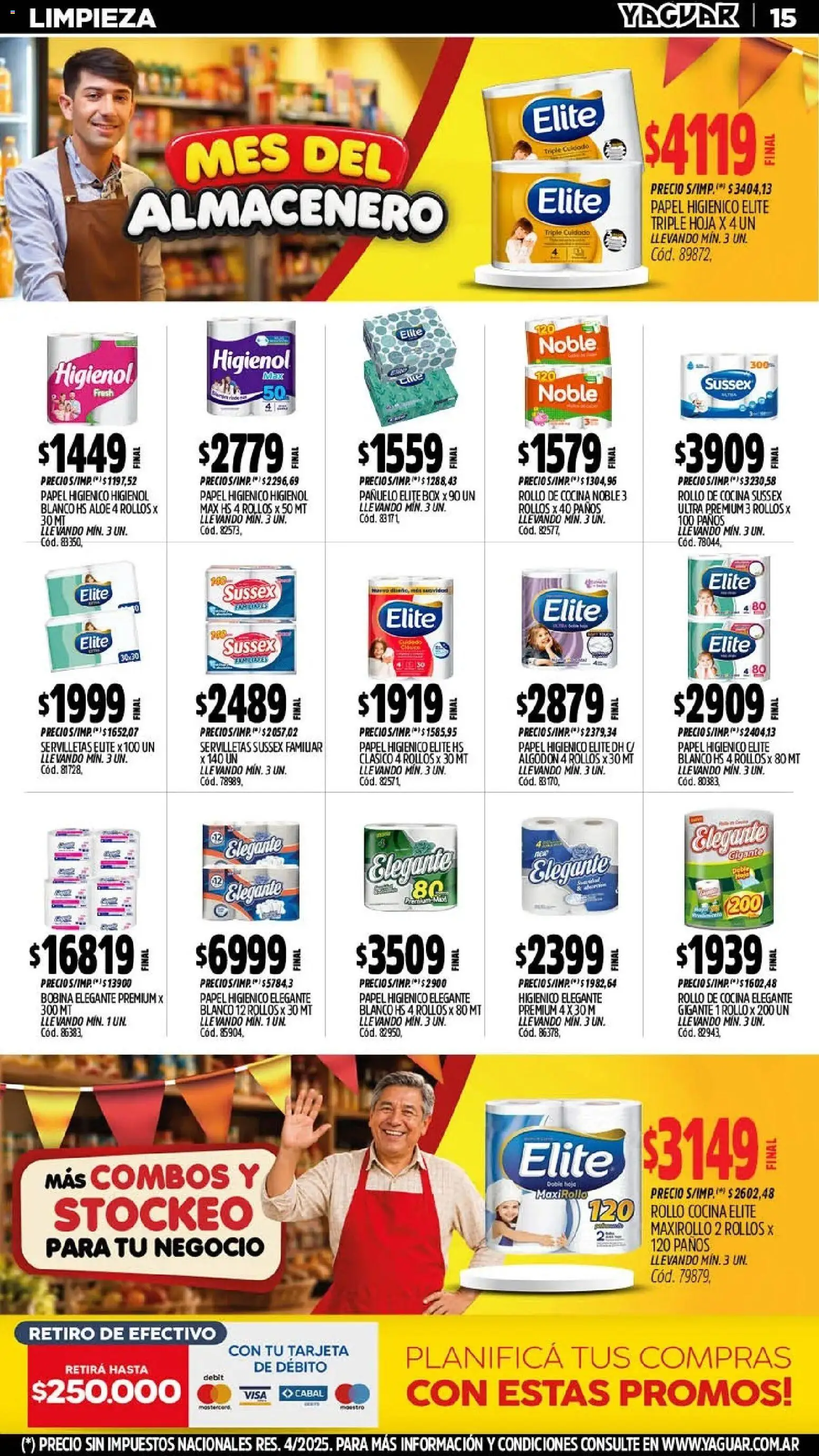 Yaguar - Oferta Semanal Mendoza │ válido desde el 28/09/2026 | Página: 15 | Productos: Papel higiénico, Algodón, Pañuelo, Servilletas