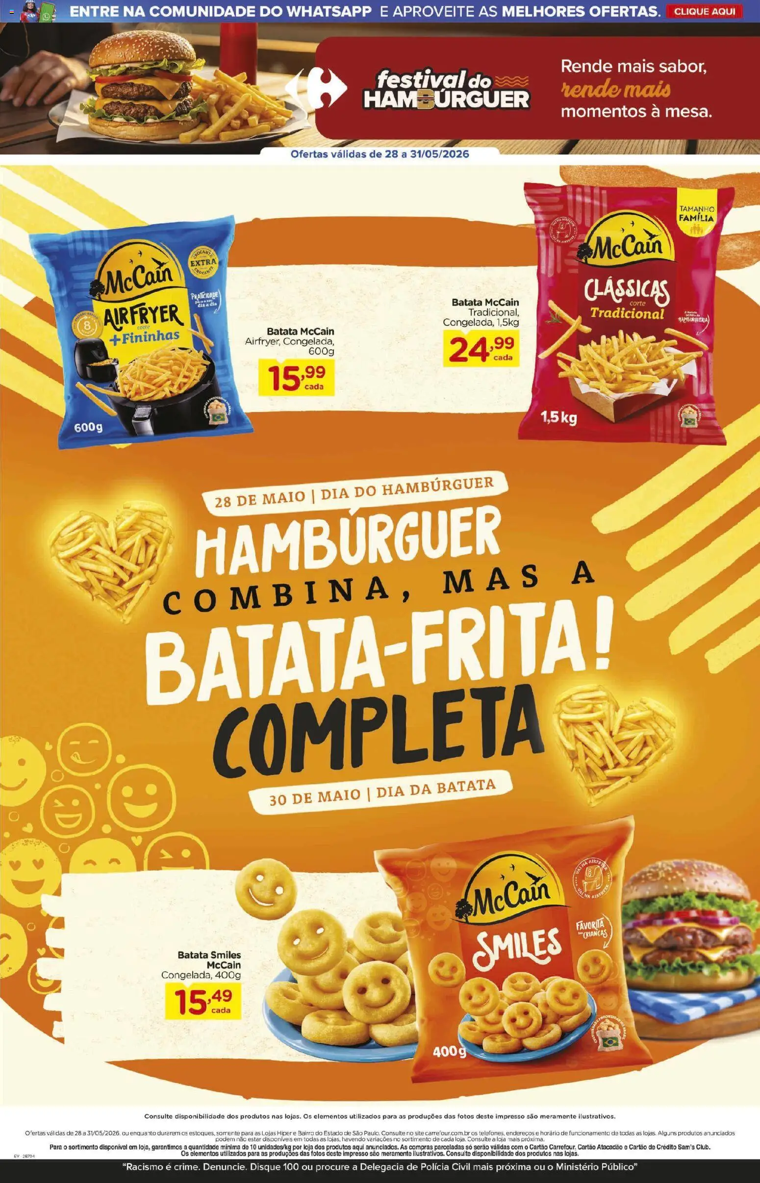 Carrefour Folheto - válido de 28.05.2026 | Página: 3 | Produtos: Maiô, Hambúrguer, Batata