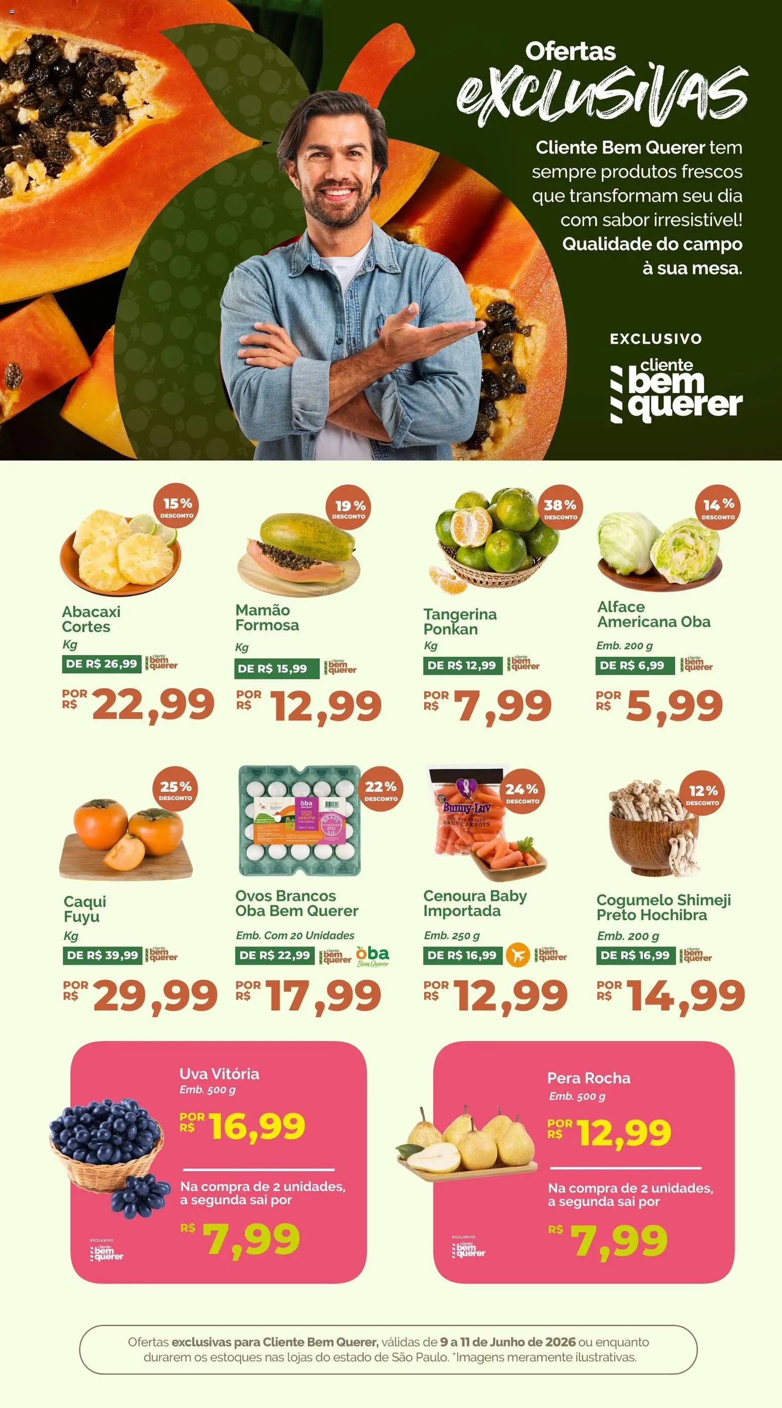 Oba Hortifruti Folheto - válido de 09.06.2026 | Página: 3 | Produtos: Caqui, Ovos, Cenoura, Mamão