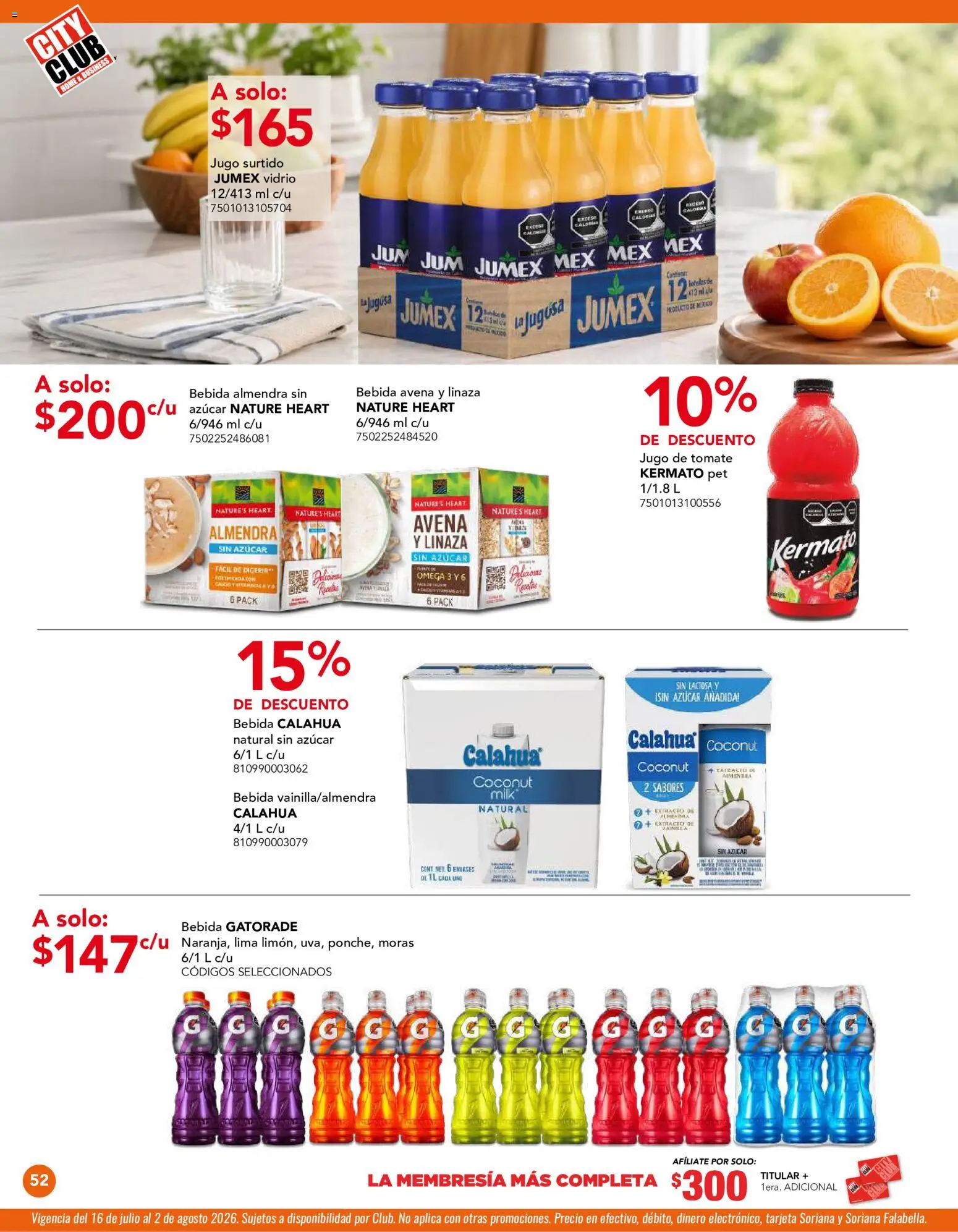 Nuevas ofertas de City Club válidas en toda la República Mexicana desde el 01/07/2026. ¡Encuentra las mejores ofertas en City Club catálogo! | Página: 52 | Productos: Avena, Tomate, Jugo, Almendra
