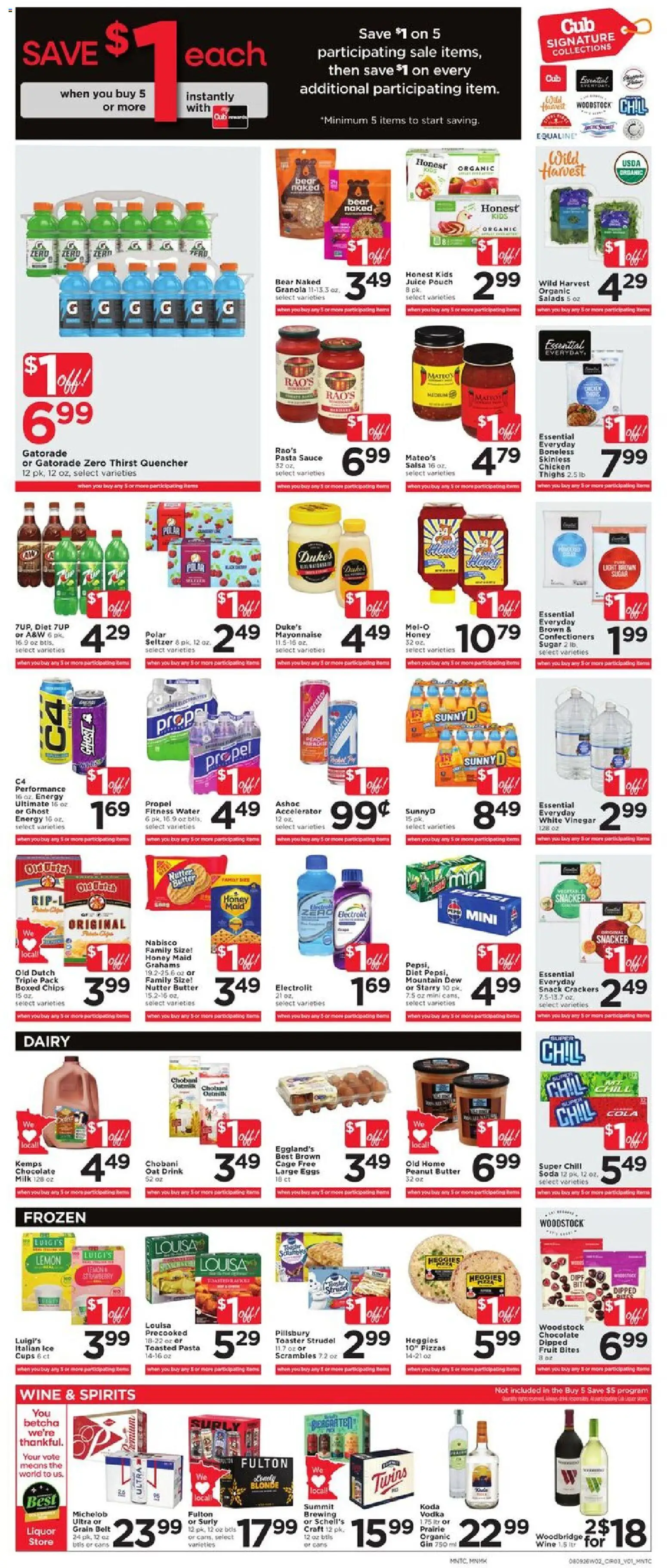 Cub Foods Weekly Ad - valid from 08/09/2026 | Page: 7 | Products: White vinegar, Gin, Peanut butter, Ice