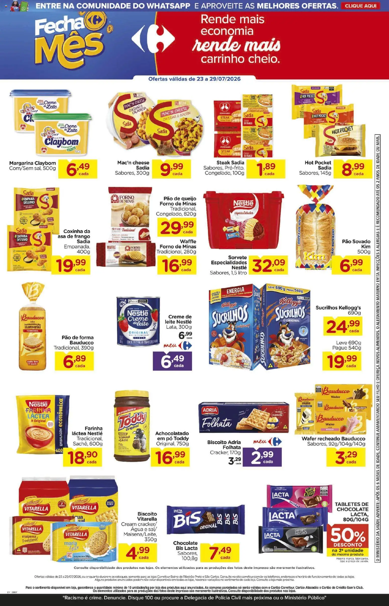 Carrefour Bairro Folheto - válido de 23/07/2026 | Página: 3 | Produtos: Achocolatado, Leite, Pão, Pão de queijo