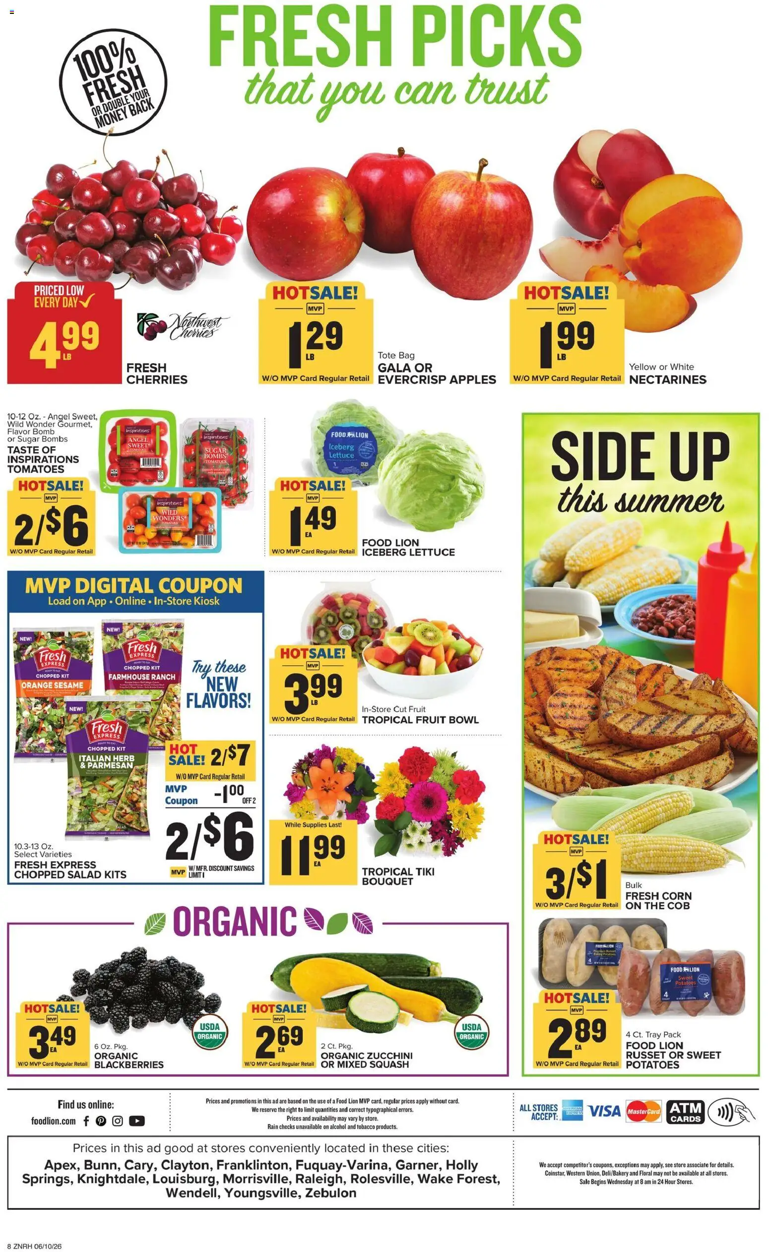 Food Lion Weekly Ad - valid from 10.06.2026 | Page: 3 | Products: Cherries, Zucchini, Salad, Bag