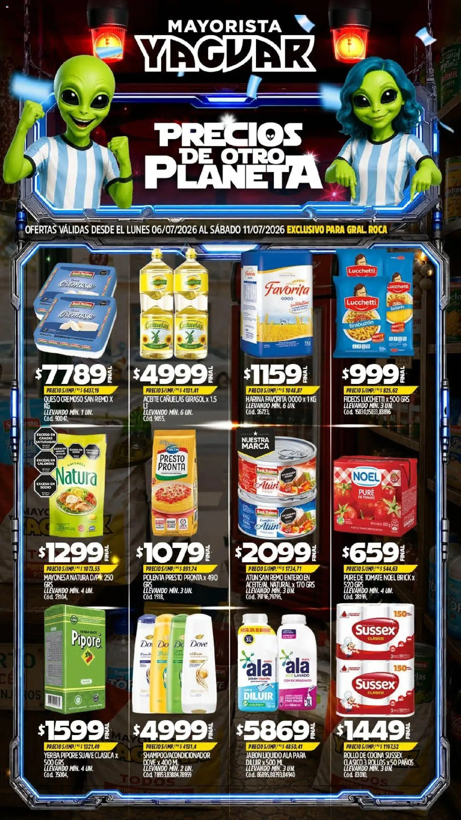 Yaguar - Oferta Semanal General Roca │ válido desde el 06/07/2026 | Página: 1 | Productos: Yerba, Aceite, Polenta, Queso