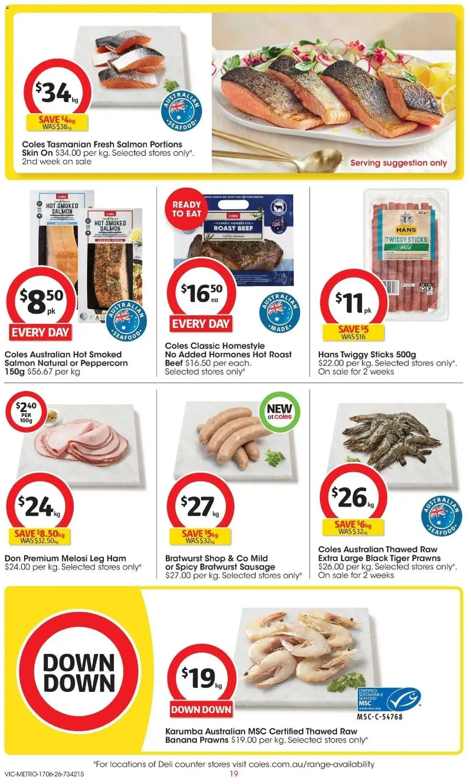 Coles catalogue - valid from 16.06.2026 | Page: 19 | Products: Beef, Prawns, Salmon, Seafood