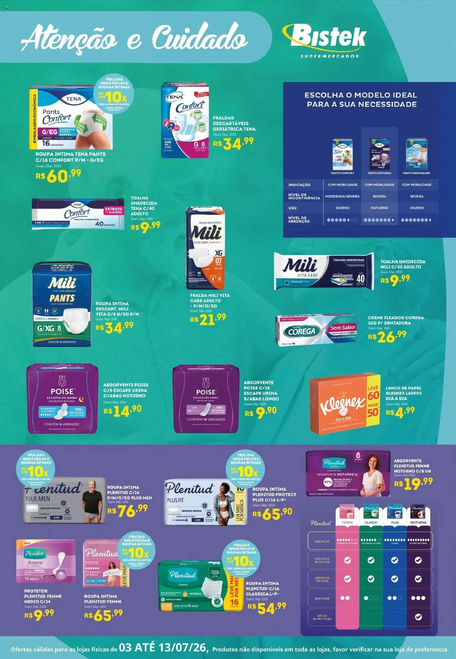 Bistek Supermercados Folheto - válido de 03/07/2026 | Página: 1 | Produtos: Fraldas geriátricas, Lenço, Roupas, Toalha umedecida