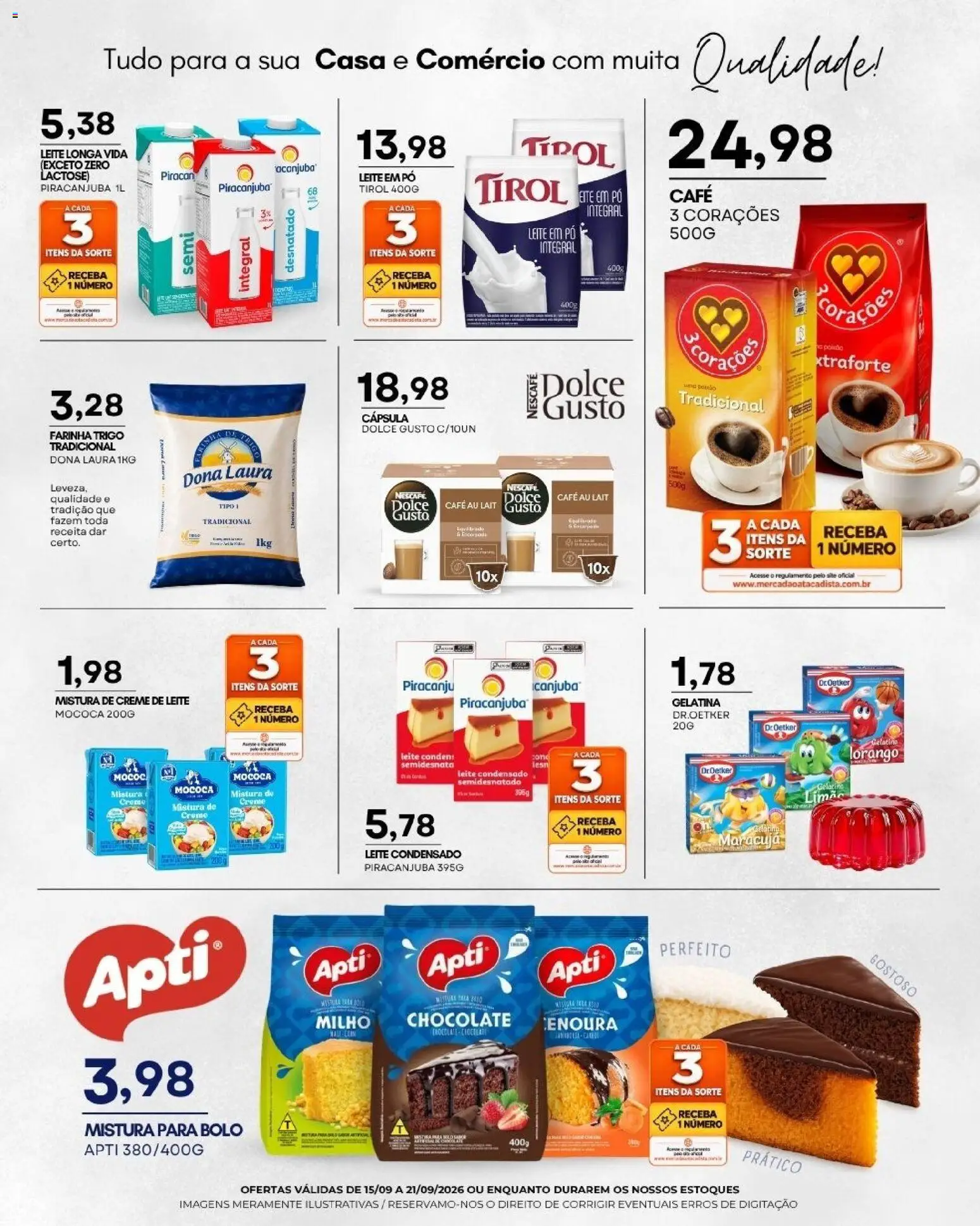 Mercadão Atacadista Folheto - válido de 15/09/2026 | Página: 8 | Produtos: Pó, Leite, Creme de leite, Mistura para bolo