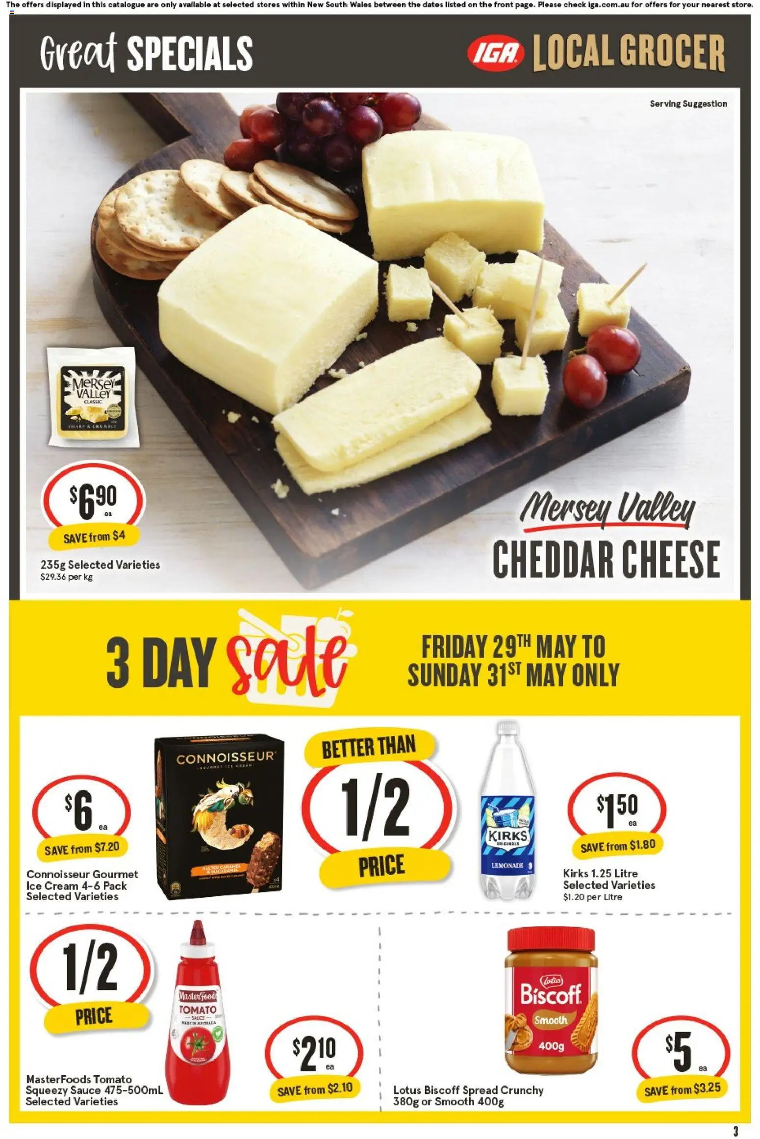 IGA catalogue - valid from 27.05.2026 | Page: 3 | Products: Cheese, Cream, Ice cream, Sauce