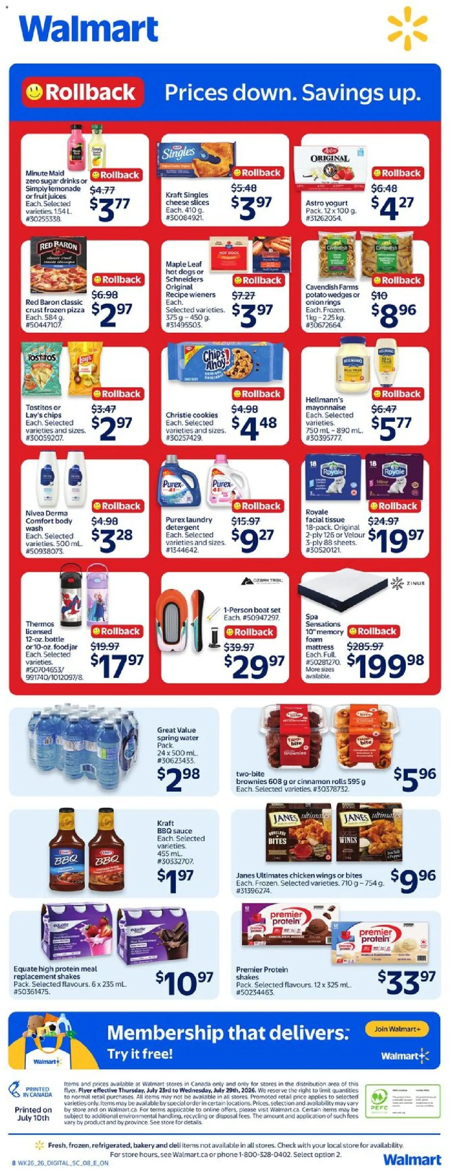 Walmart flyer valid from Jul 23, 2026 | Page: 2 | Products: Chips, Phone, Pizza, Chicken