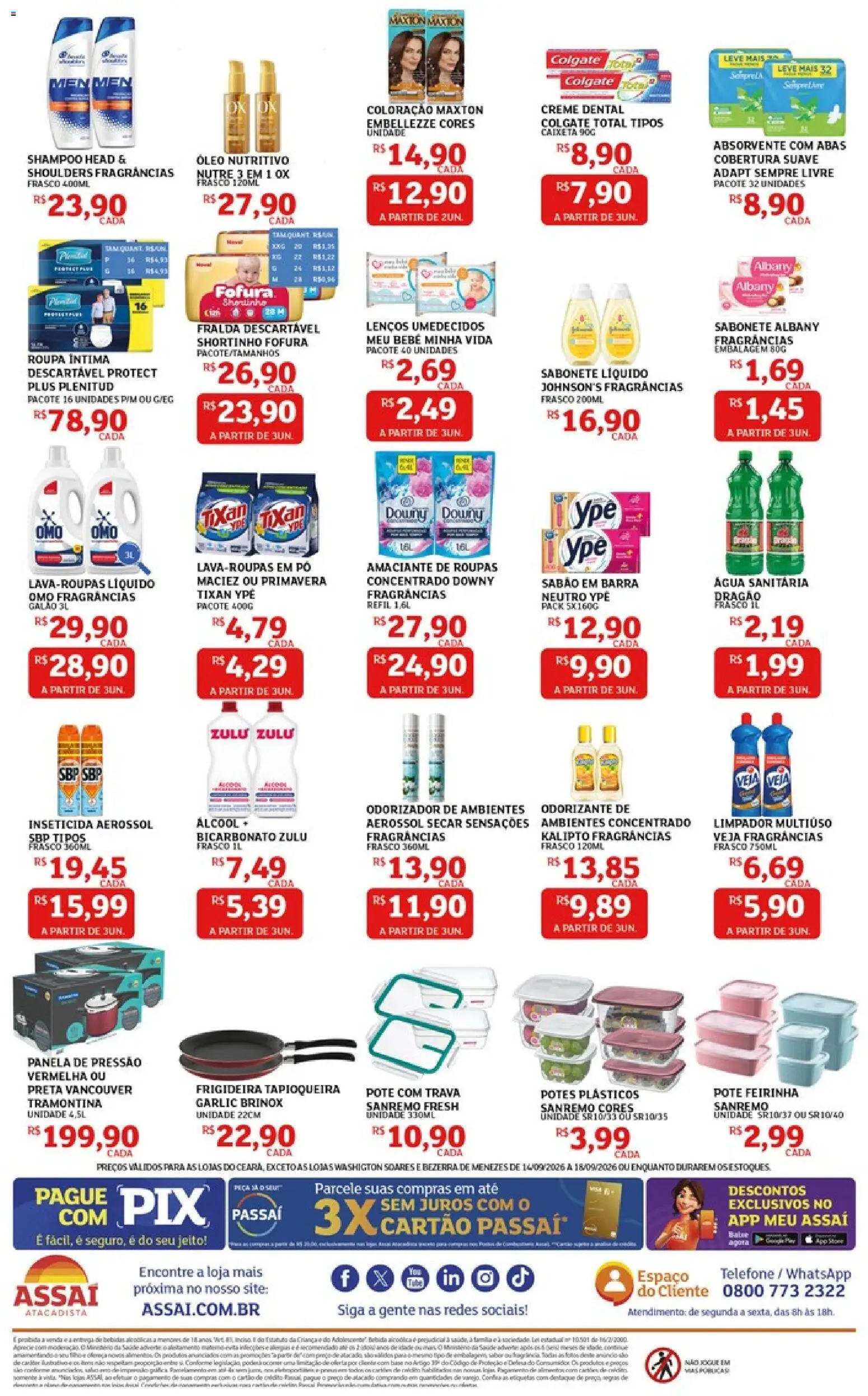 Assaí Atacadista Folheto - válido de 14/09/2026 | Página: 4 | Produtos: Panela, Água, Absorvente, Amaciante