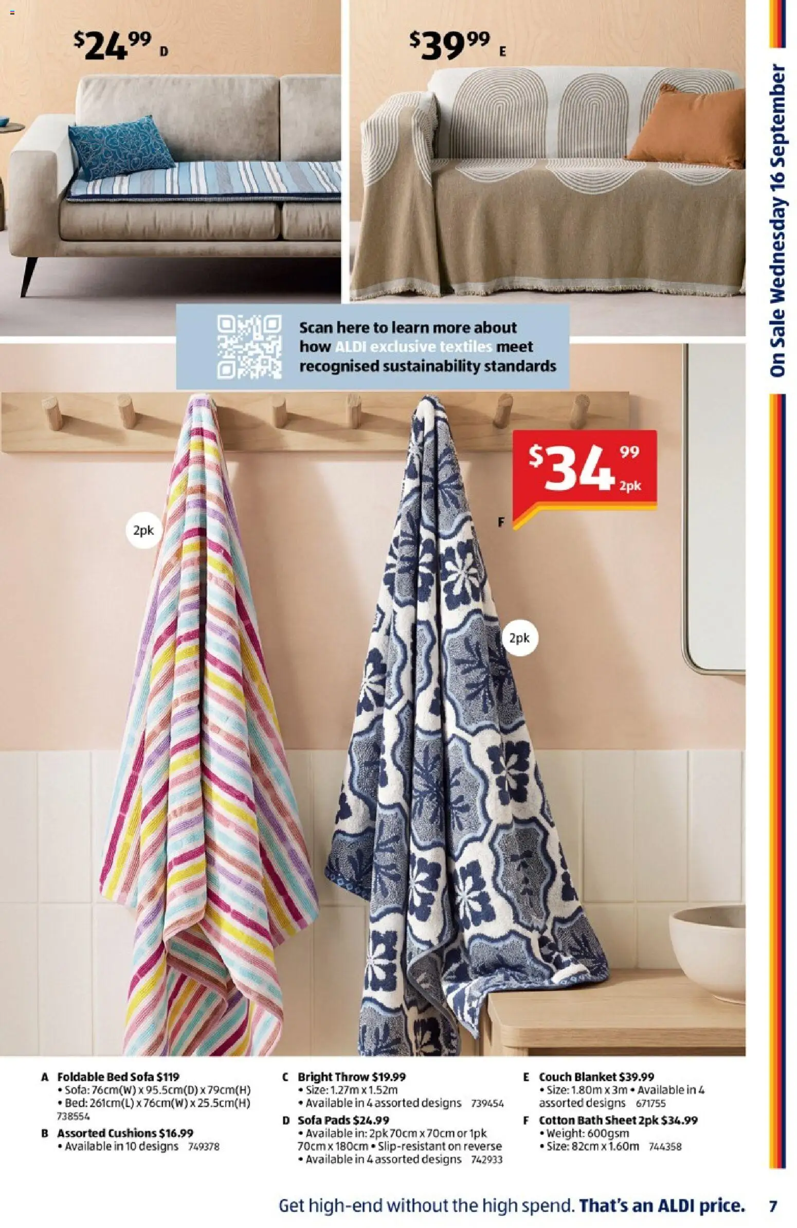 Aldi catalogue - valid from 08/09/2026 | Page: 7 | Products: Couch, Sofa bed, Bed, Blanket