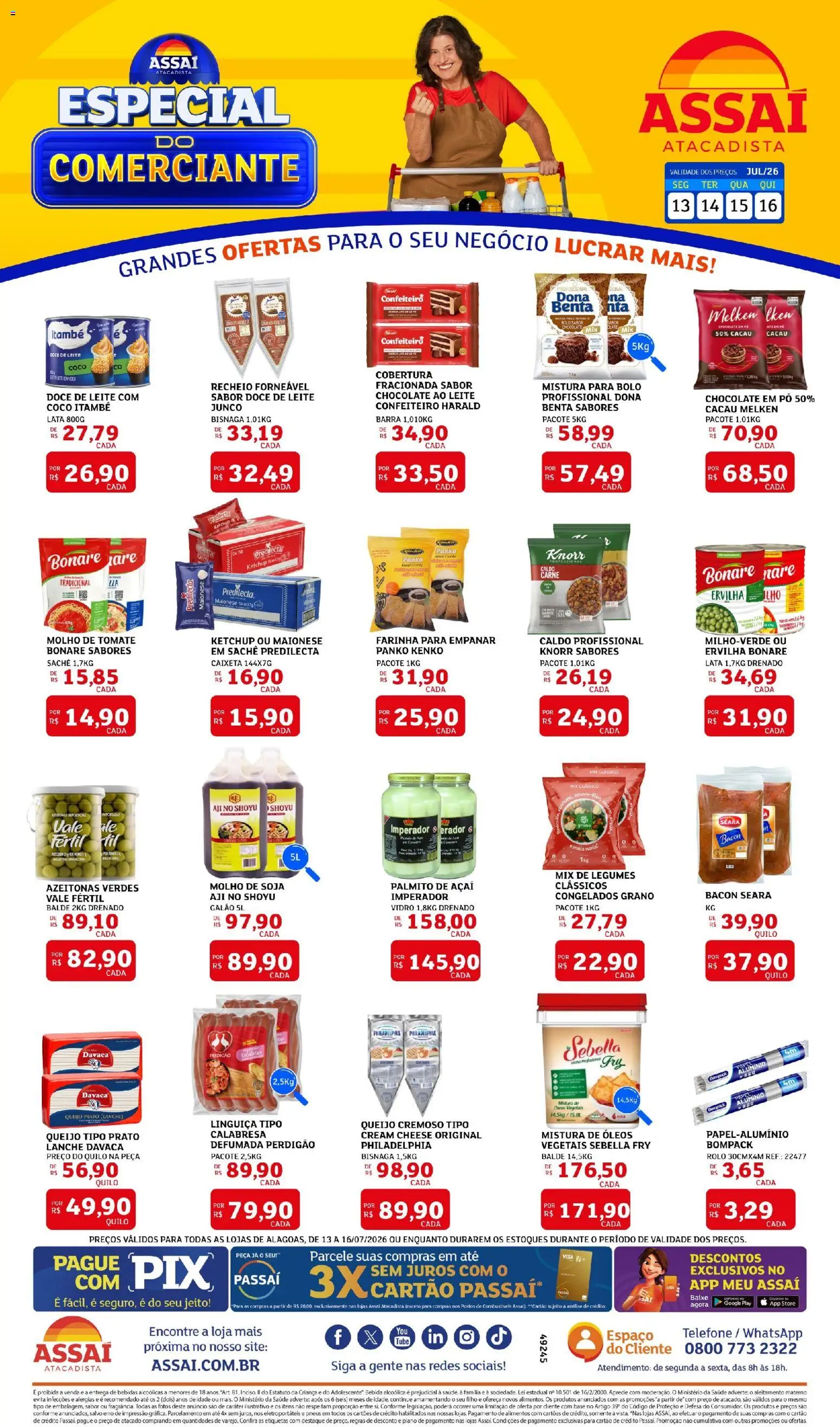 Assaí Atacadista Folheto - válido de 13/07/2026 | Página: 1 | Produtos: Azeitonas, Pó, Linguiça, Chocolate