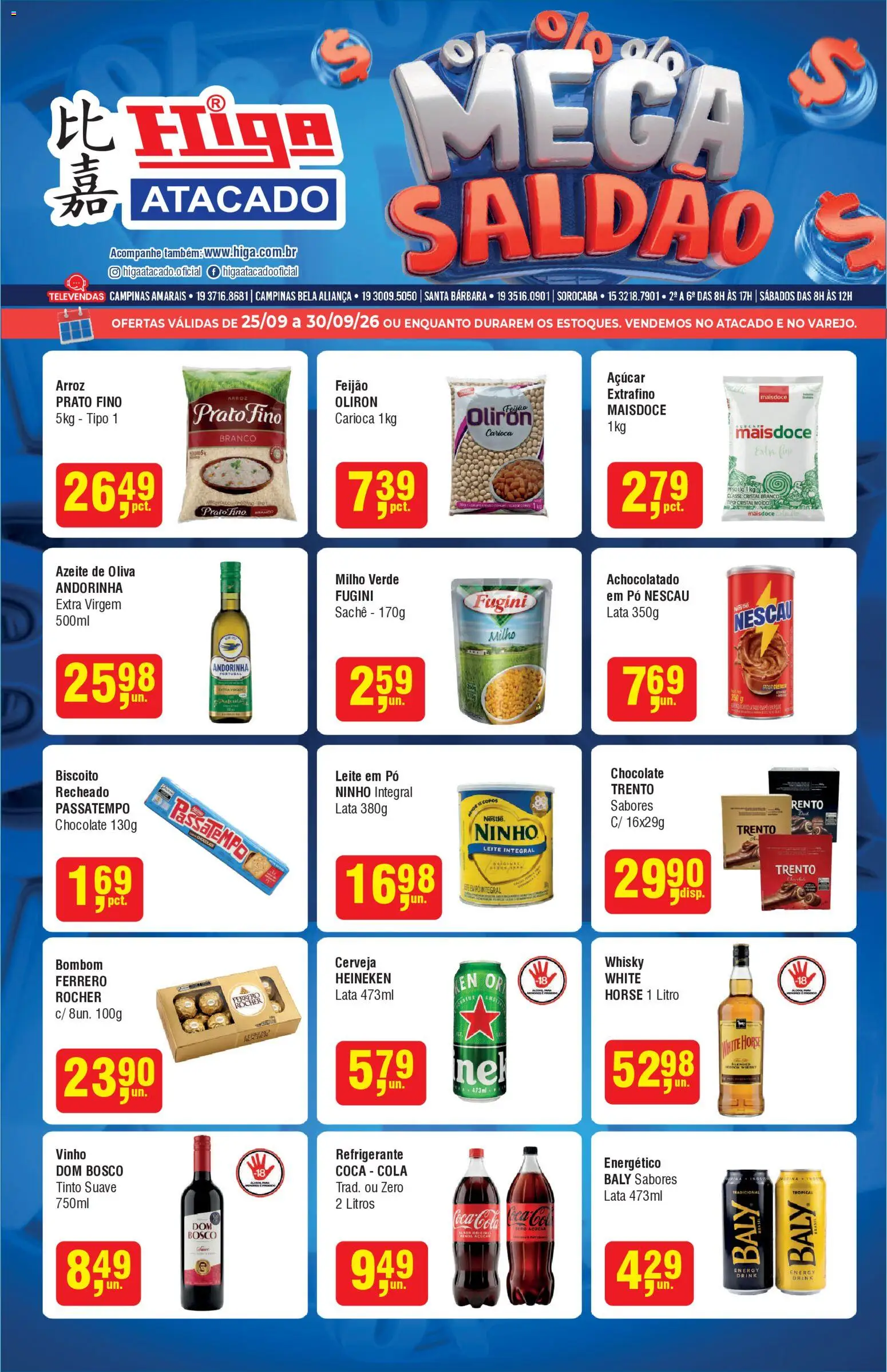 Higa Atacado Folheto - válido de 25/09/2026 | Página: 1 | Produtos: Energético, Cola, Azeite, Leite em pó
