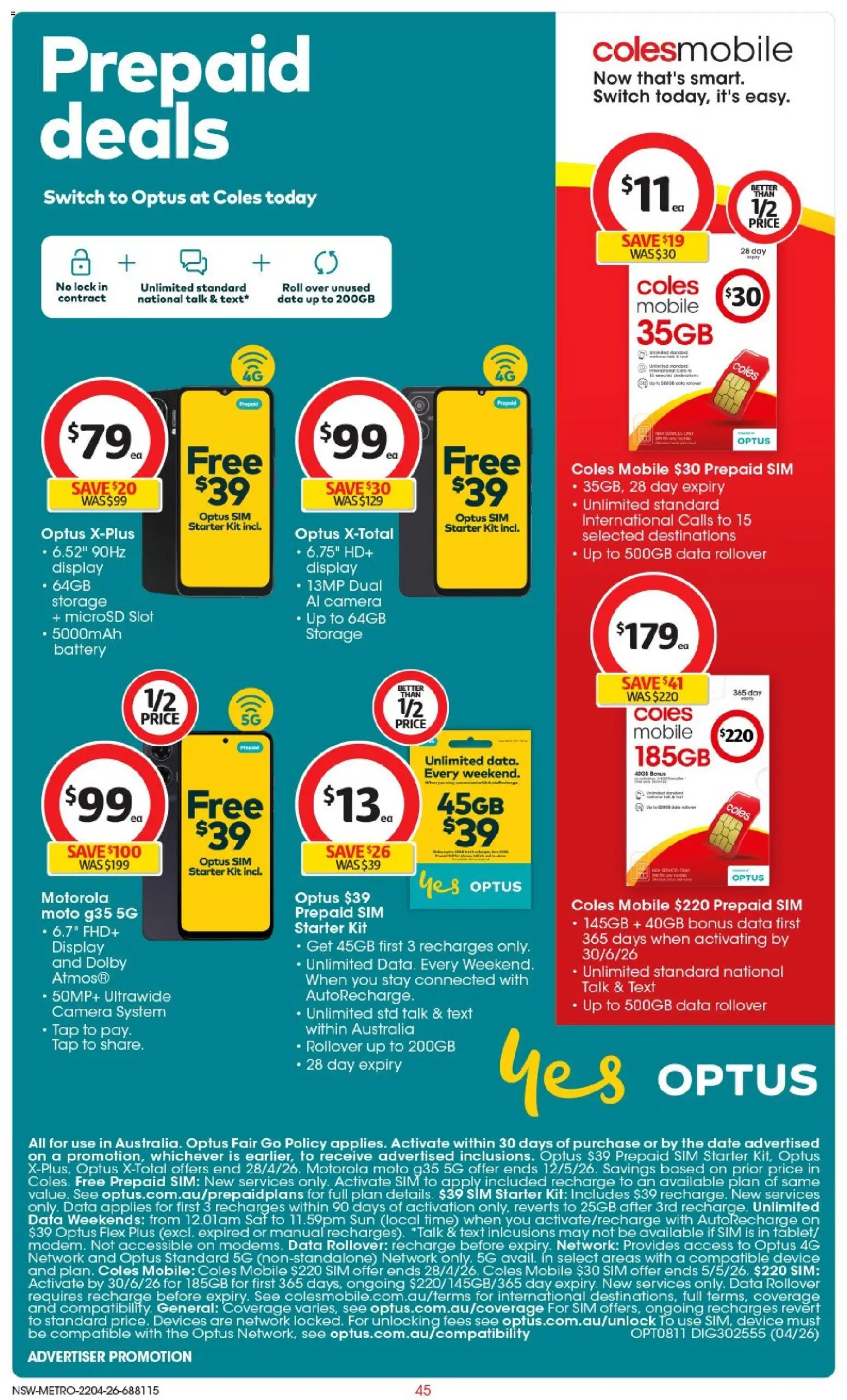 Coles catalogue - valid from 22.04.2026 | Page: 45 | Products: Battery, Tap, Date, Camera