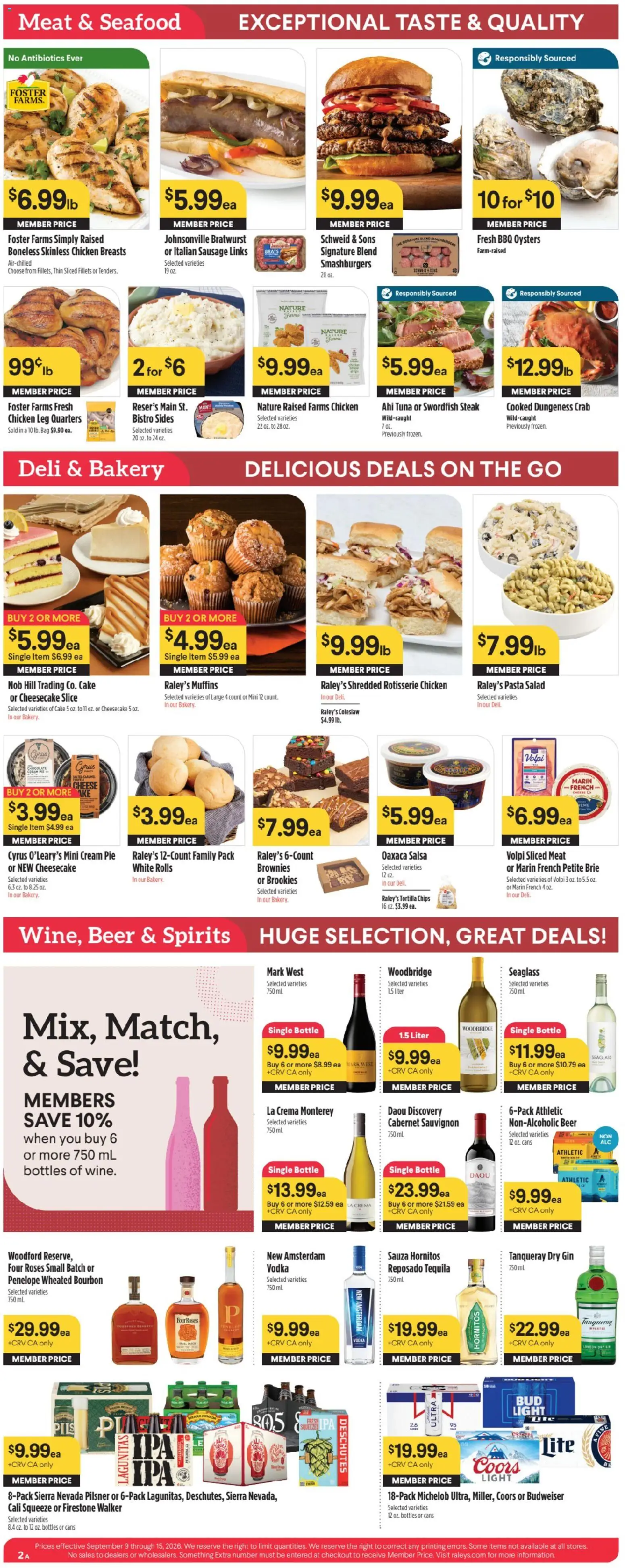 Raley's Weekly Ad - valid from 09/09/2026 | Page: 2 | Products: Brownies, Vodka, Salad, Tuna