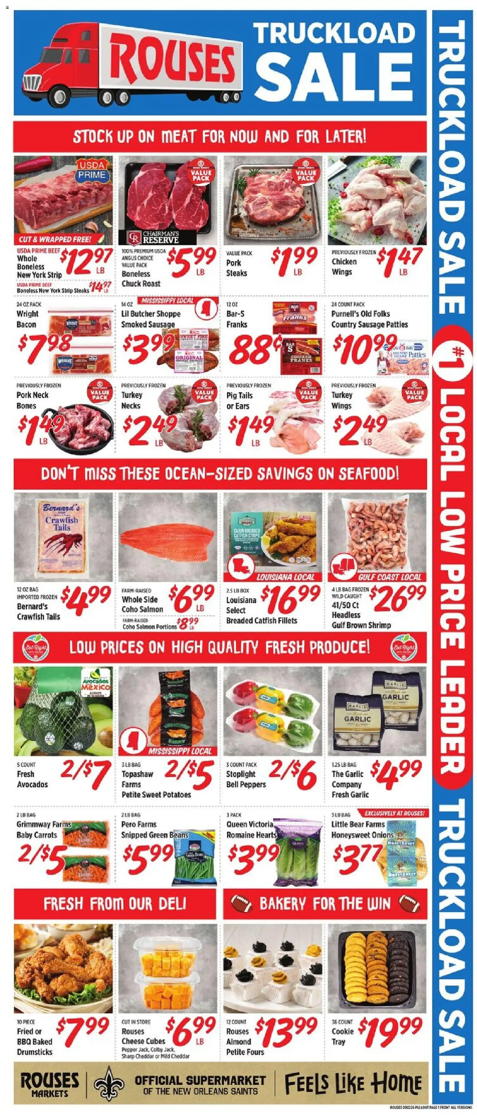 Rouses Weekly Ad - valid from 09/02/2026 | Page: 3 | Products: Pork neck, Meat, Beef, Salmon