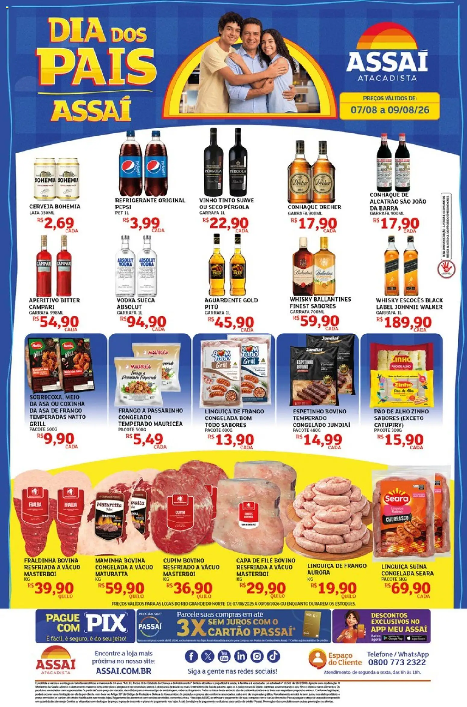 Assaí Atacadista Folheto - válido de 07/08/2026 | Página: 1 | Produtos: Pepsi, Pao de alho, Vinho tinto, Refrigerante