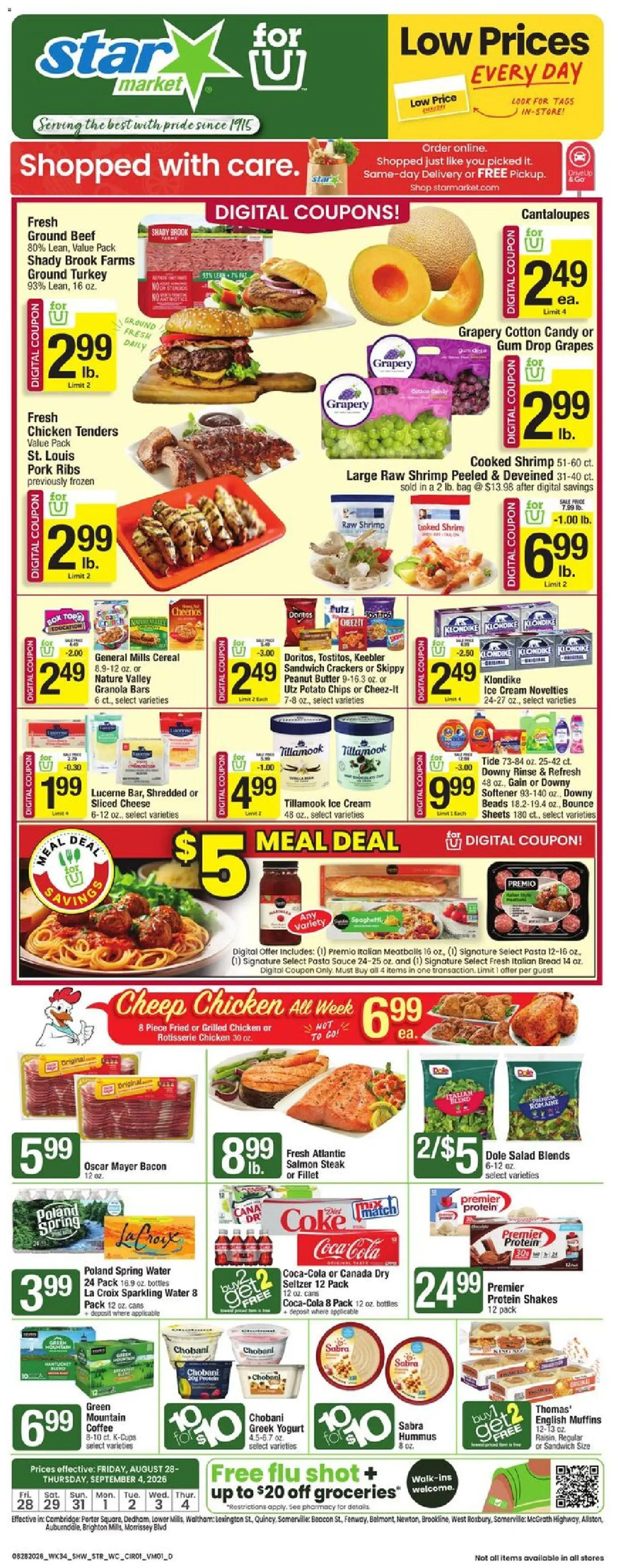 Star Market Weekly Ad - valid from 08/28/2026 | Page: 1 | Products: Cantaloupes, Potato chips, Cereal, Salmon