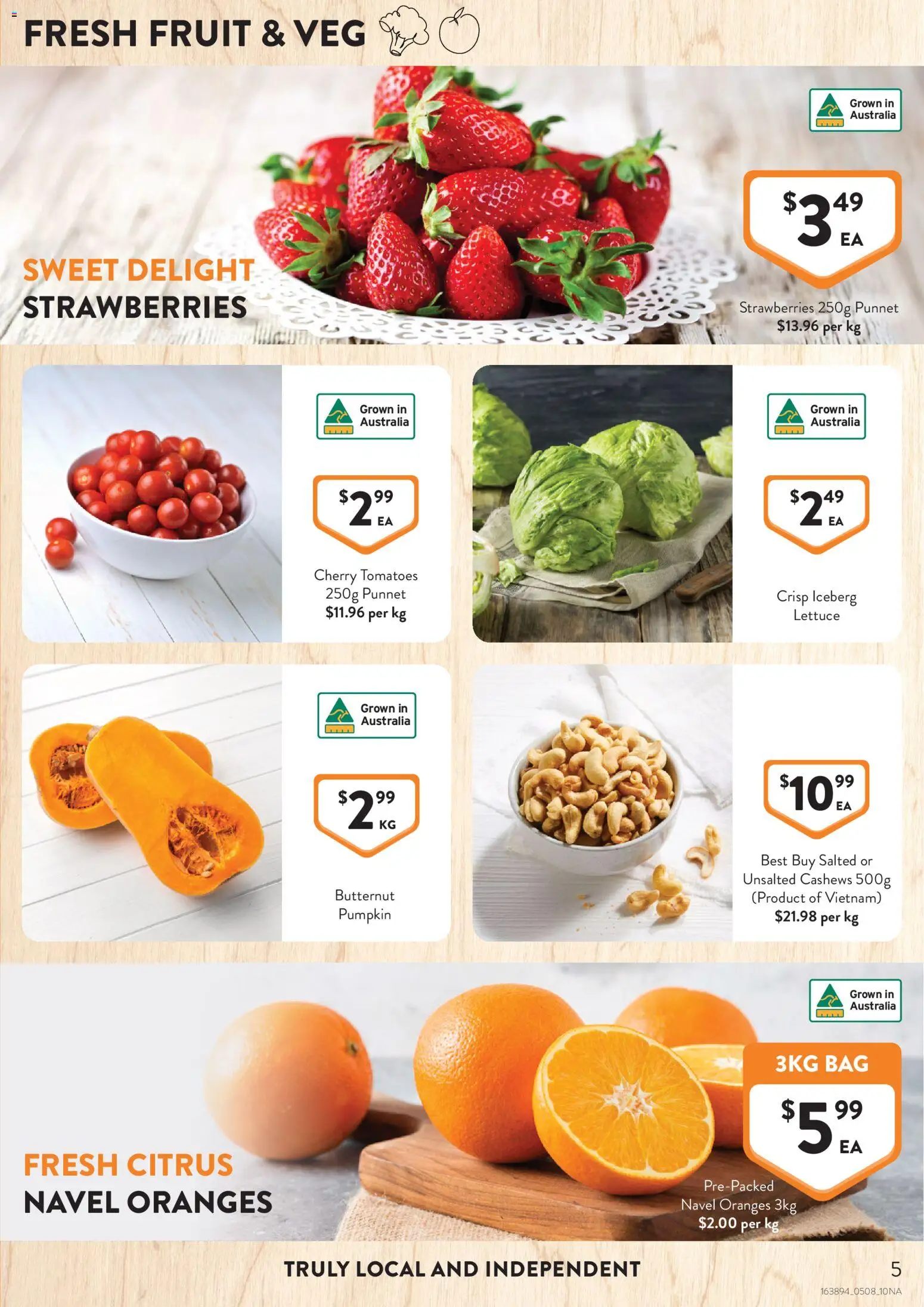 Foodworks catalogue - valid from 05/08/2026 | Page: 5 | Products: Oranges, Strawberries, Pumpkin, Bag